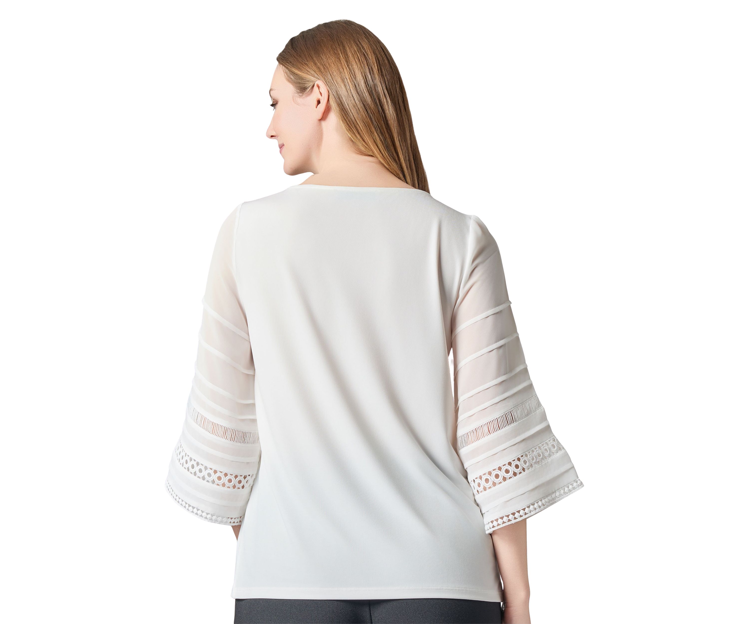 Womens Pleated Bell Sleeve Knit Top