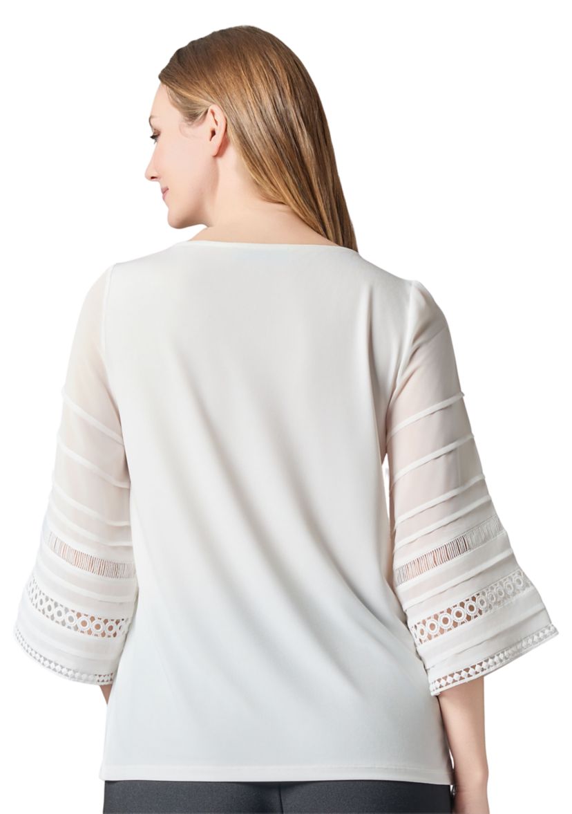 Womens Pleated Bell Sleeve Knit Top
