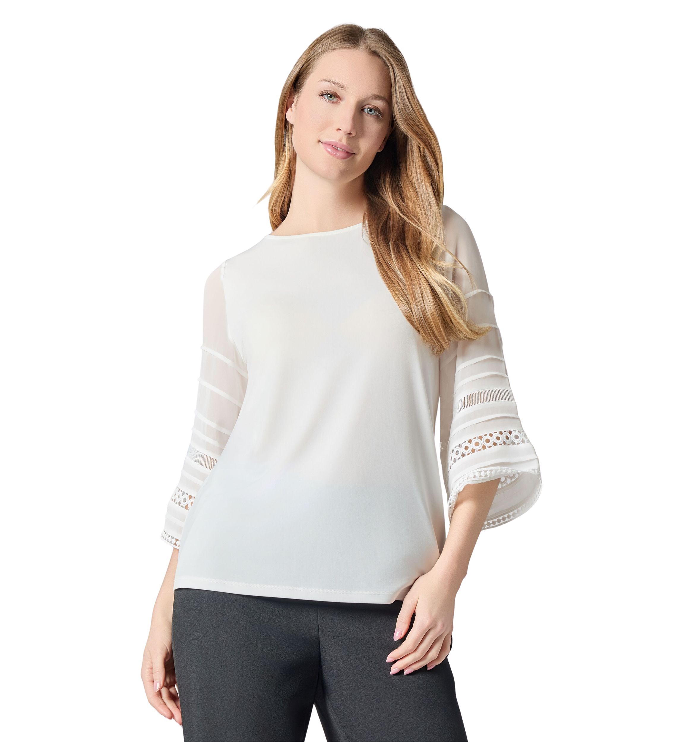 Womens Pleated Bell Sleeve Knit Top