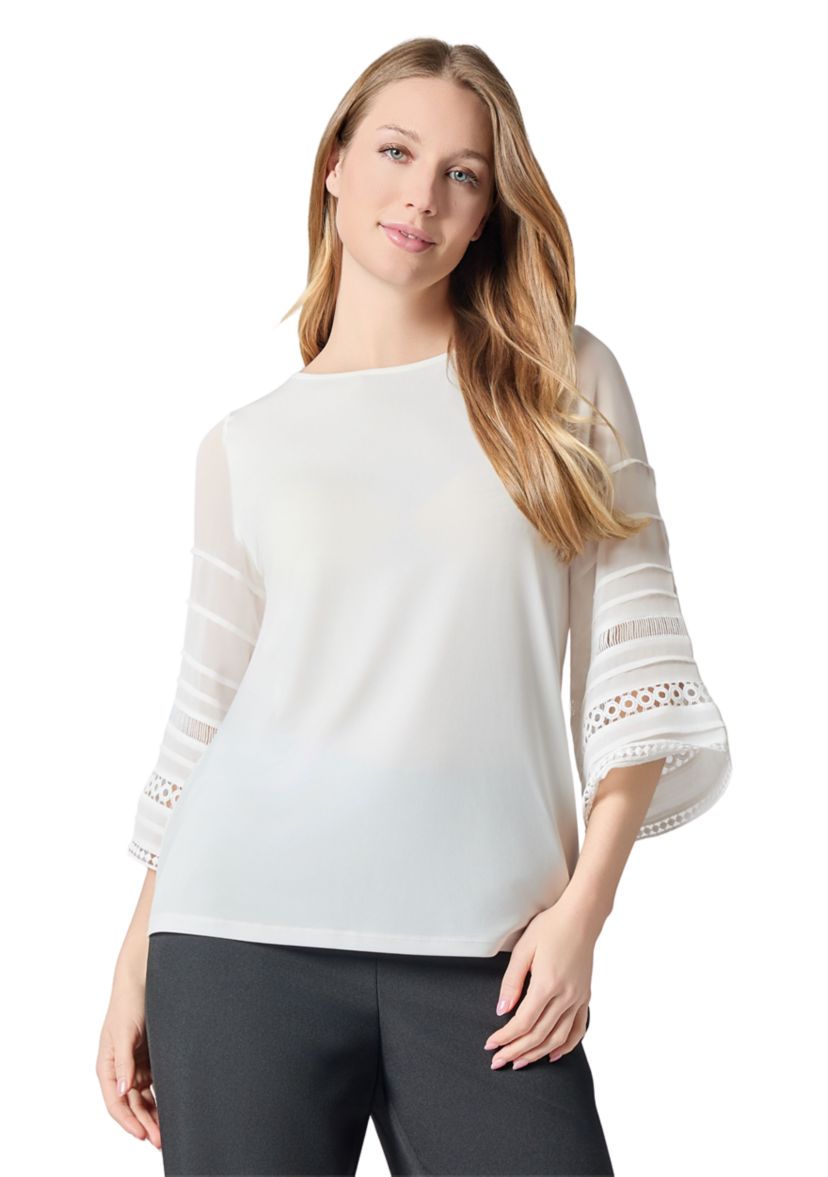 Womens Pleated Bell Sleeve Knit Top