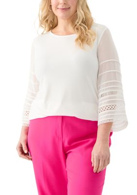 Kasper Women's Plus Size Pleated Bell Sleeve Knit Top