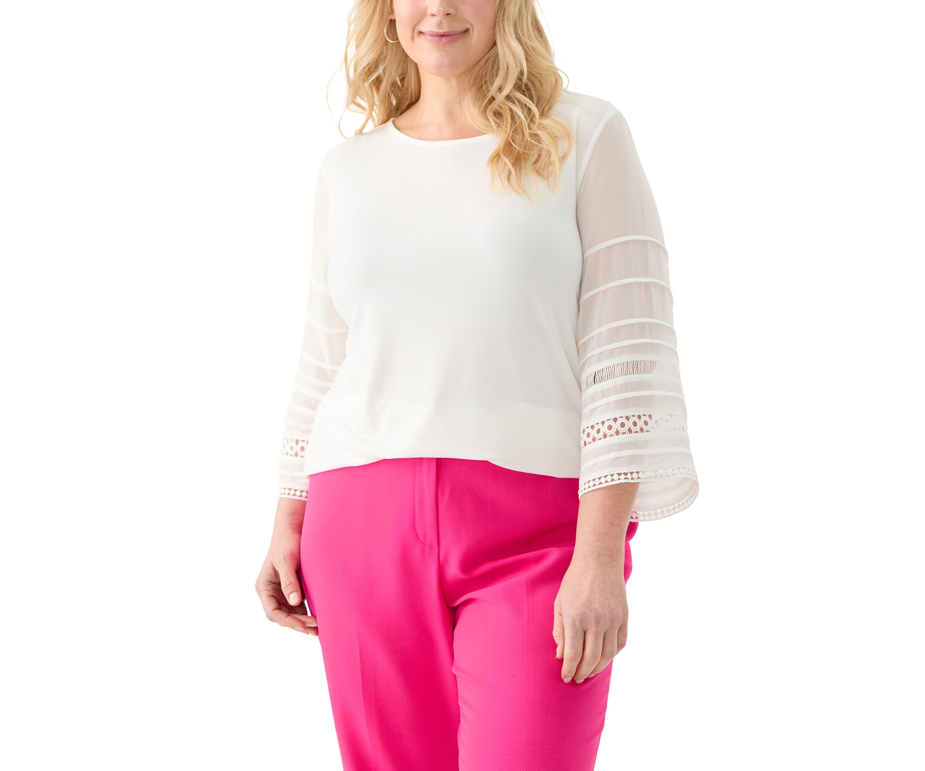 Plus Size Pleated Bell Sleeve Knit Top