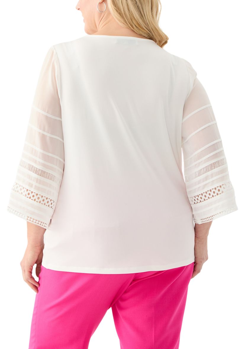 Plus Size Pleated Bell Sleeve Knit Top