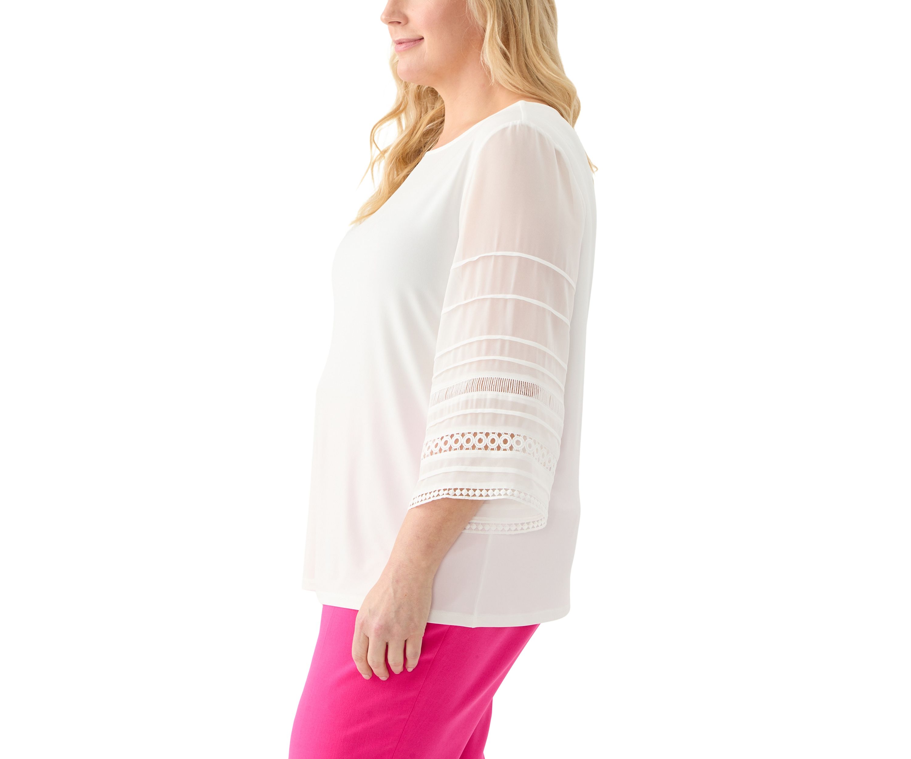 Plus Size Pleated Bell Sleeve Knit Top