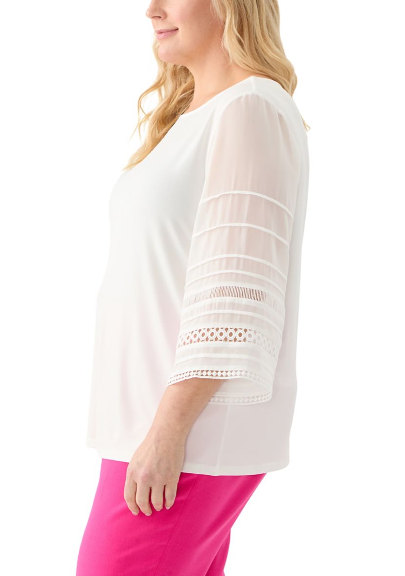 Plus Size Pleated Bell Sleeve Knit Top