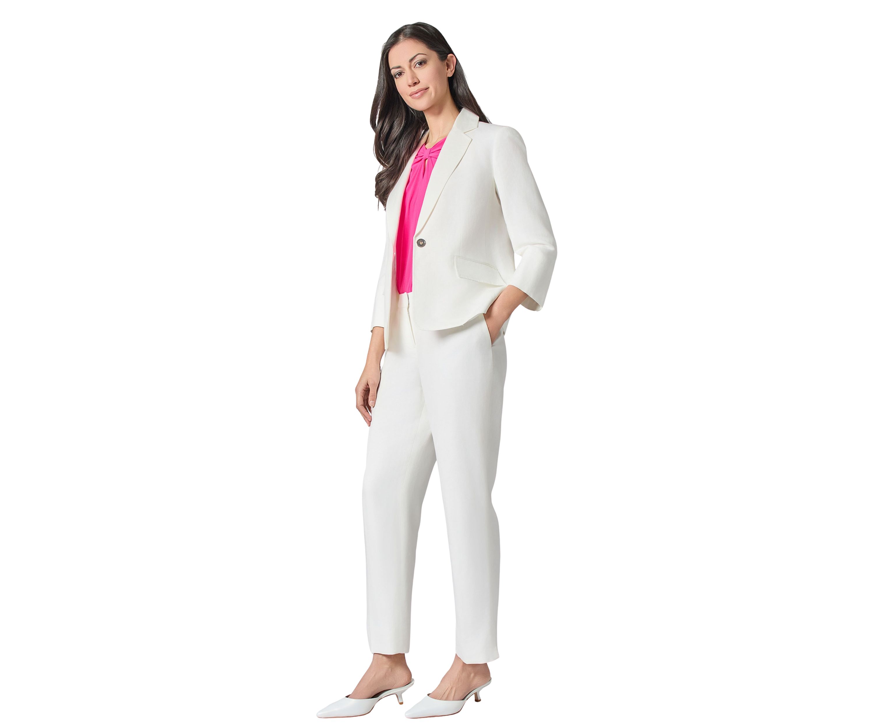 Womens Linen 3/4 Sleeve One Button Suit Separate Jacket