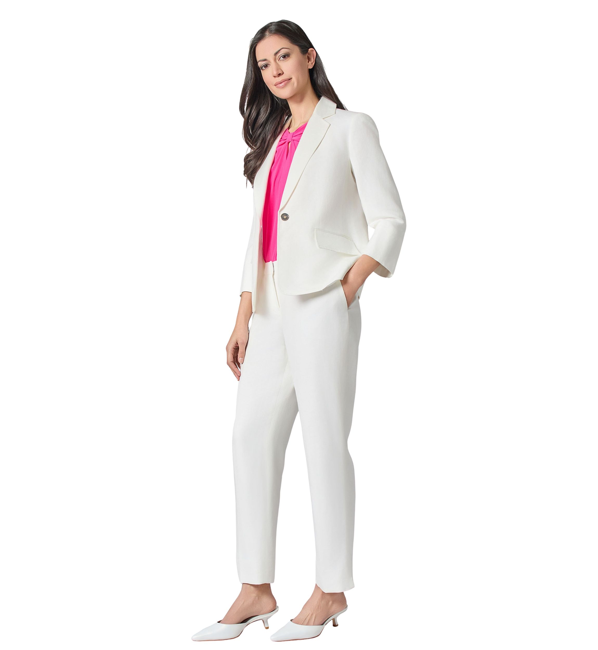 Petite Linen 3/4 Sleeve One Button Suit Separate Jacket