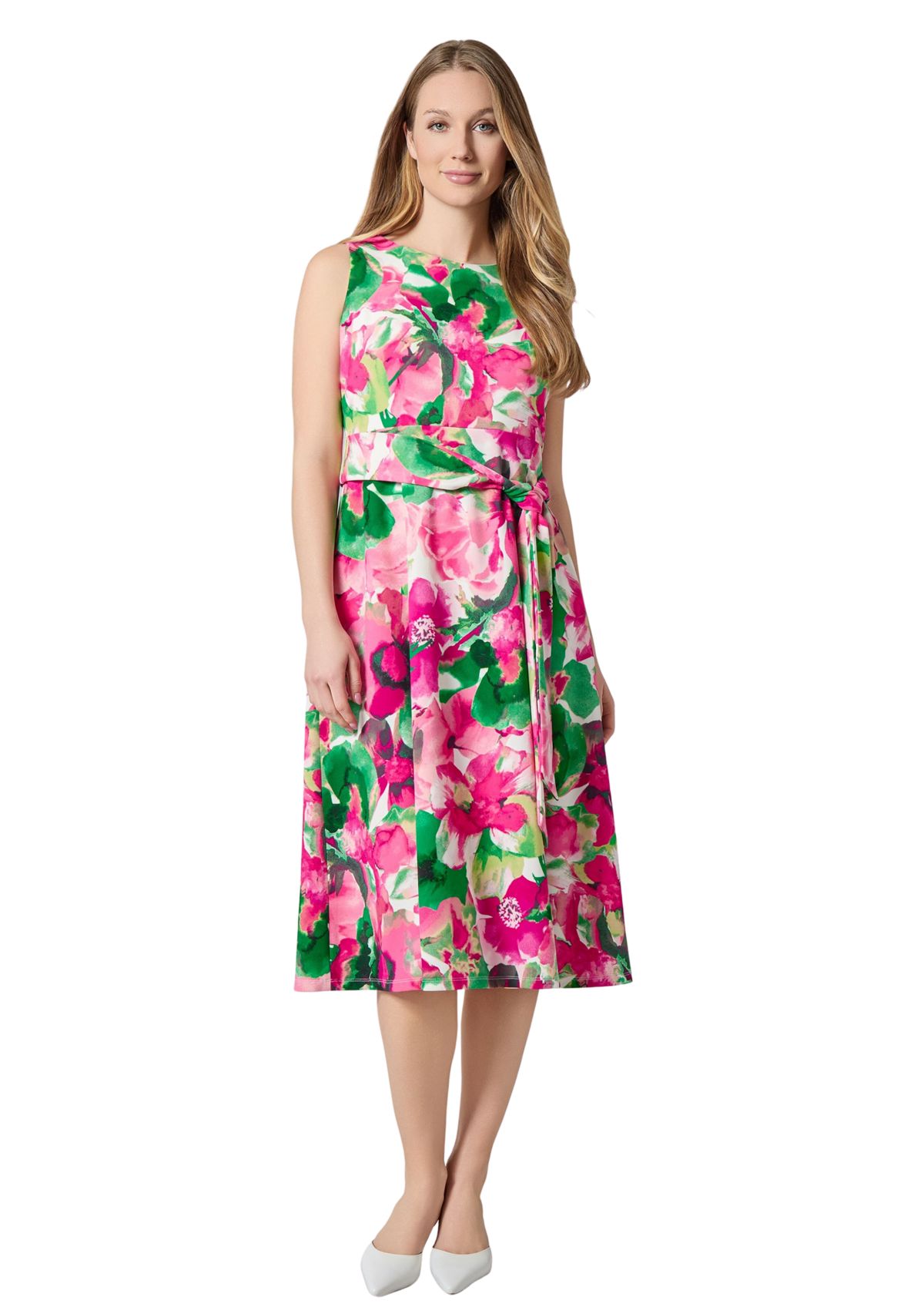 Womens Watercolor Floral Printed Scuba Crepe Fit and Flare Dress
