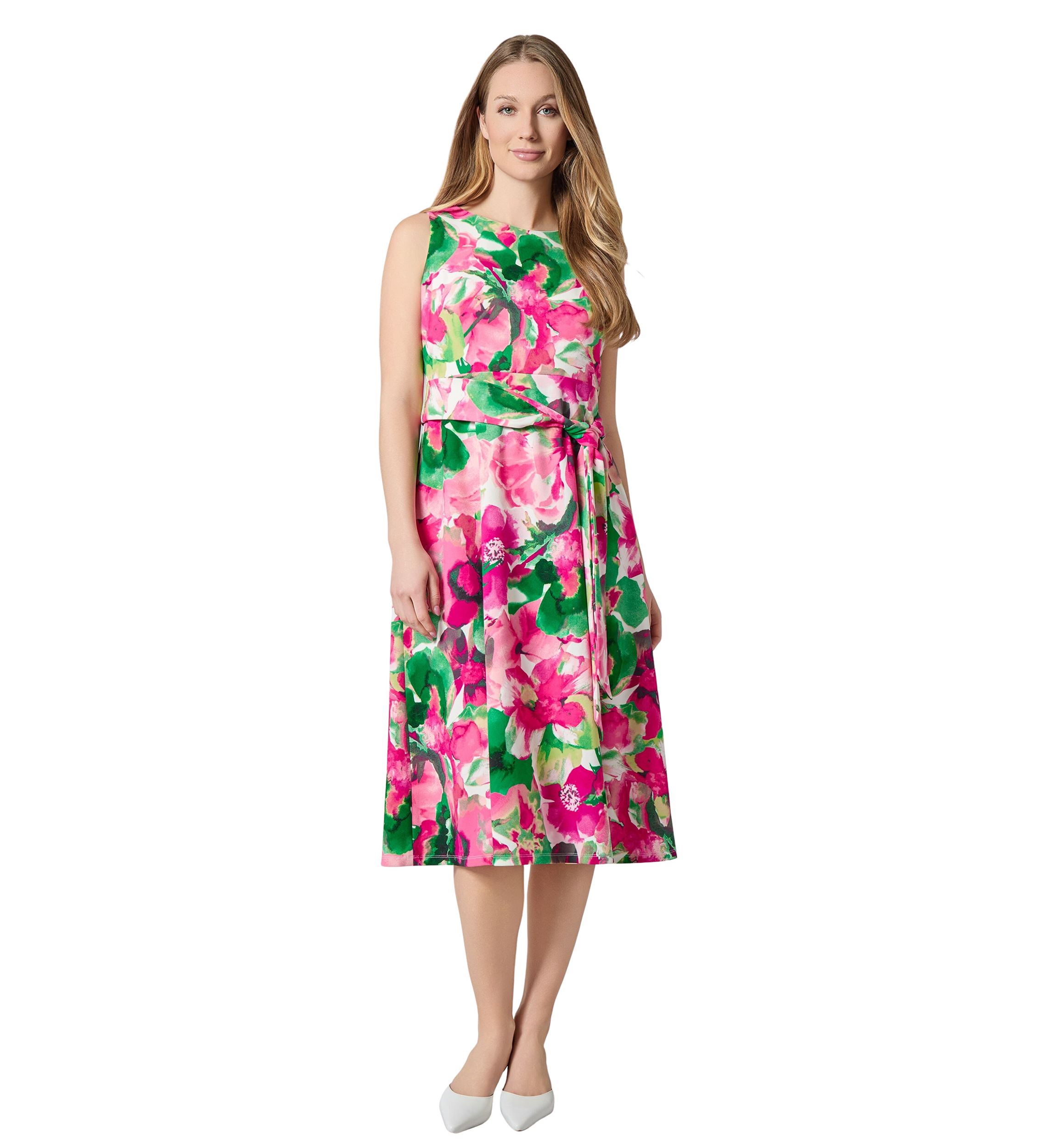 Womens Watercolor Floral Printed Scuba Crepe Fit and Flare Dress
