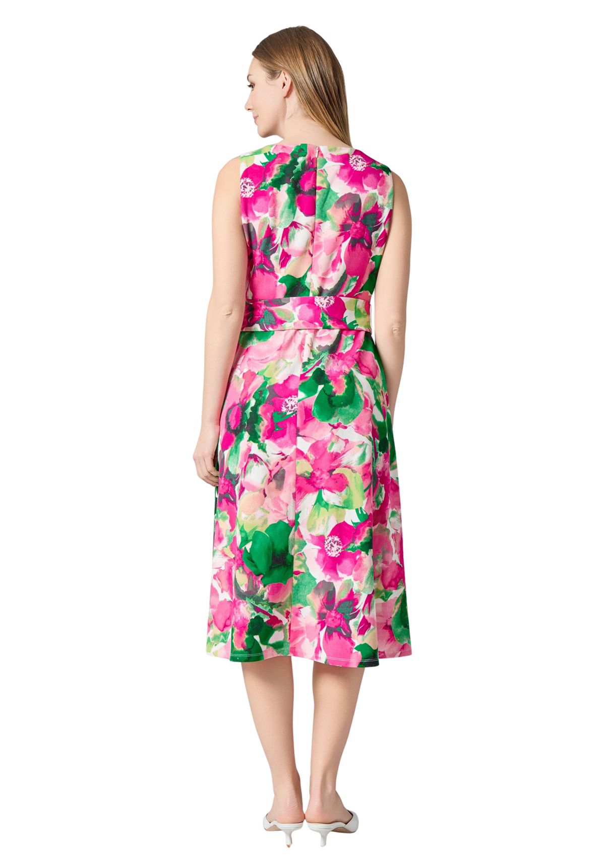 Womens Watercolor Floral Printed Scuba Crepe Fit and Flare Dress