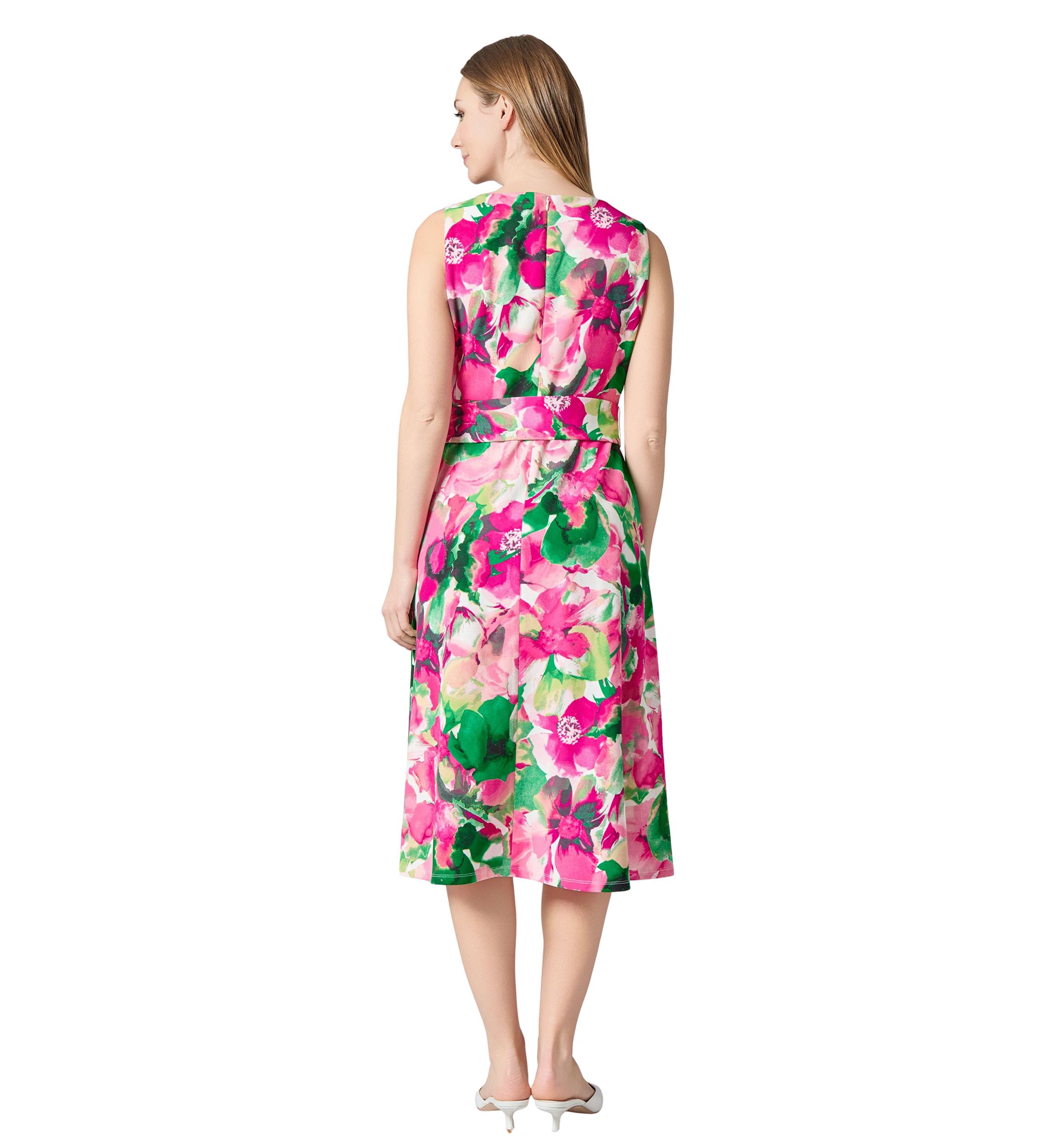 Womens Watercolor Floral Printed Scuba Crepe Fit and Flare Dress