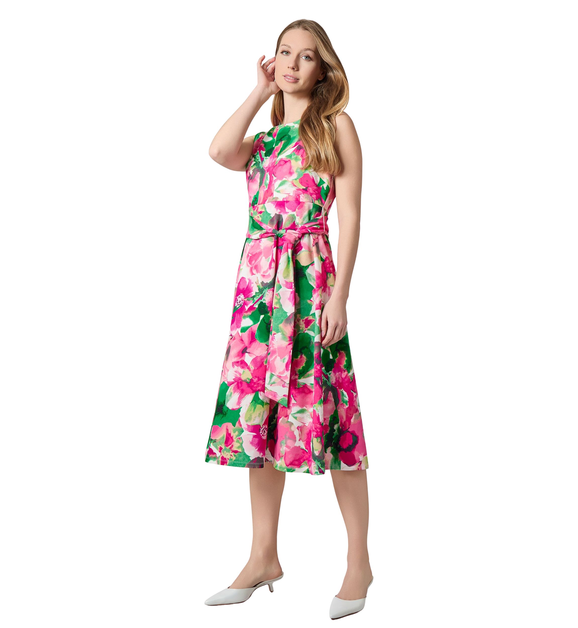 Womens Watercolor Floral Printed Scuba Crepe Fit and Flare Dress
