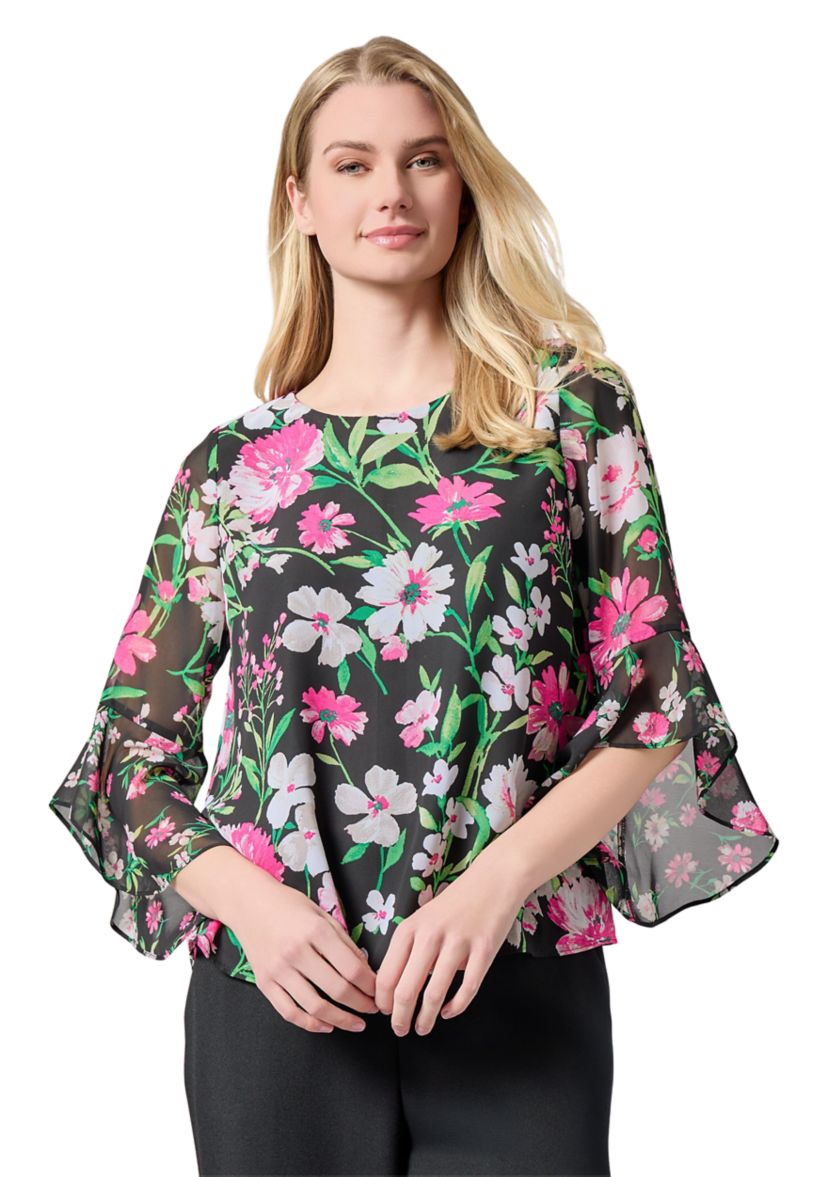Womens Multi Floral Printed Ruffle Sleeve Blouse