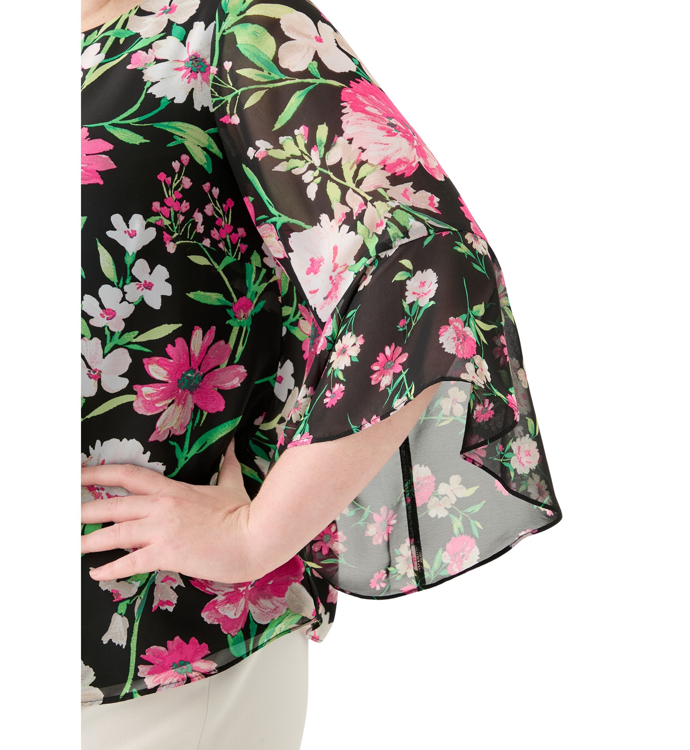 Plus Size Multi Floral Print Ruffle Sleeve Blouse 