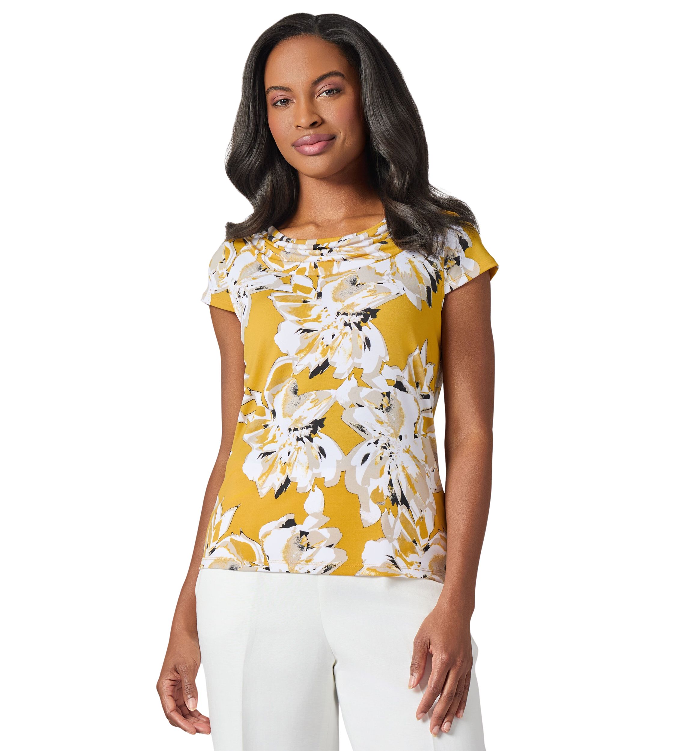 Womens Floral Print Cowl Neck Knit Top 