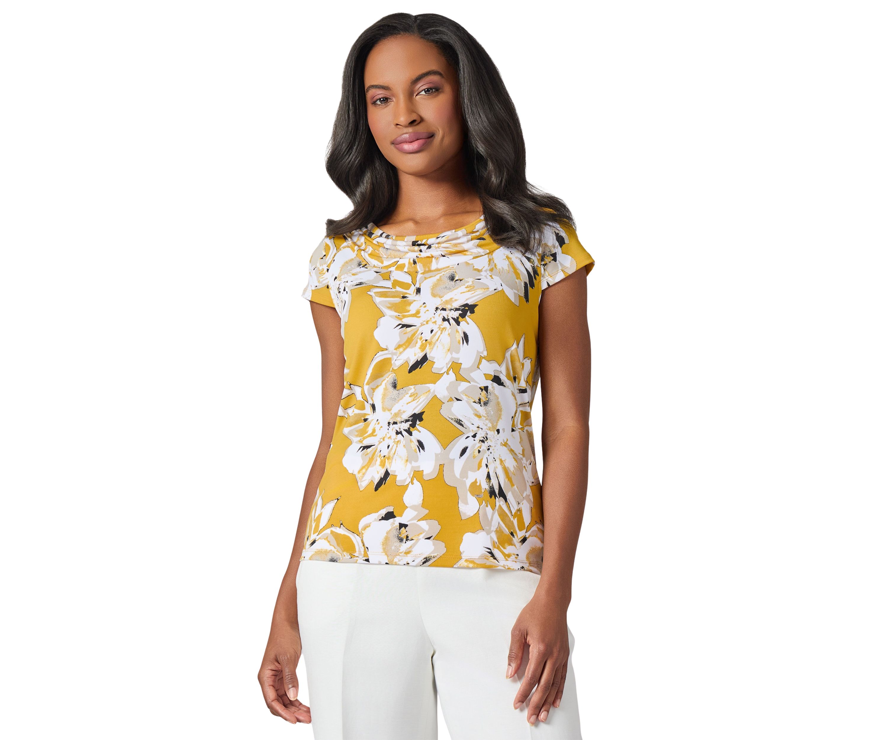 Womens Floral Print Cowl Neck Knit Top 