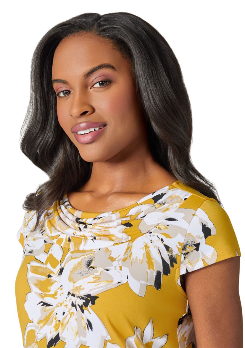 Womens Floral Print Cowl Neck Knit Top 