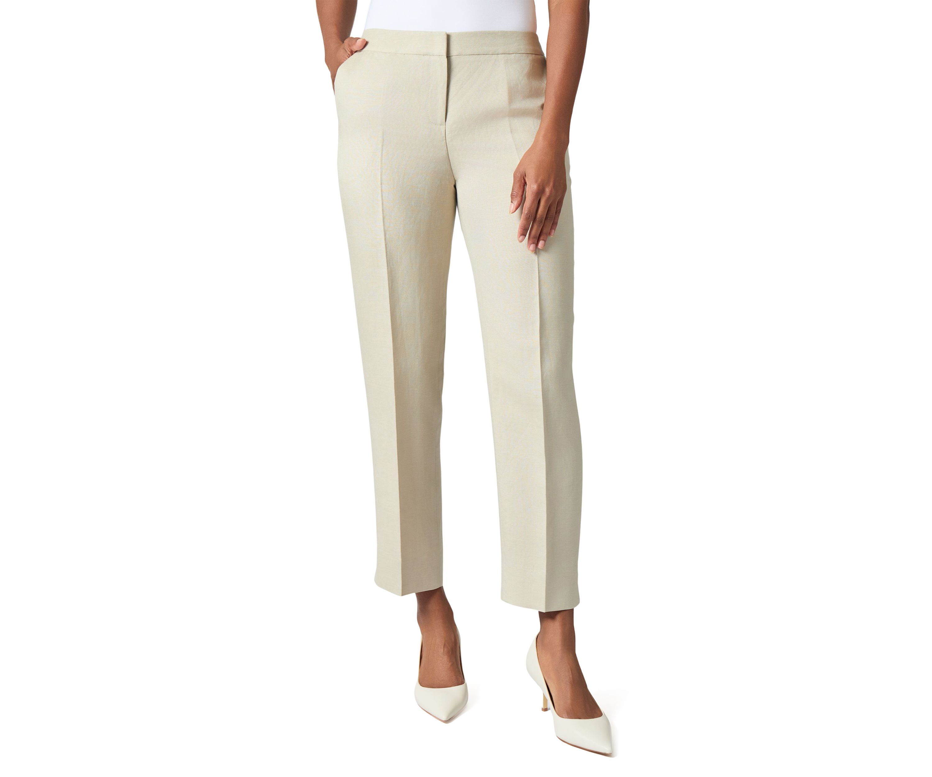 Womens Linen Side Slit Elastic Back Pants 