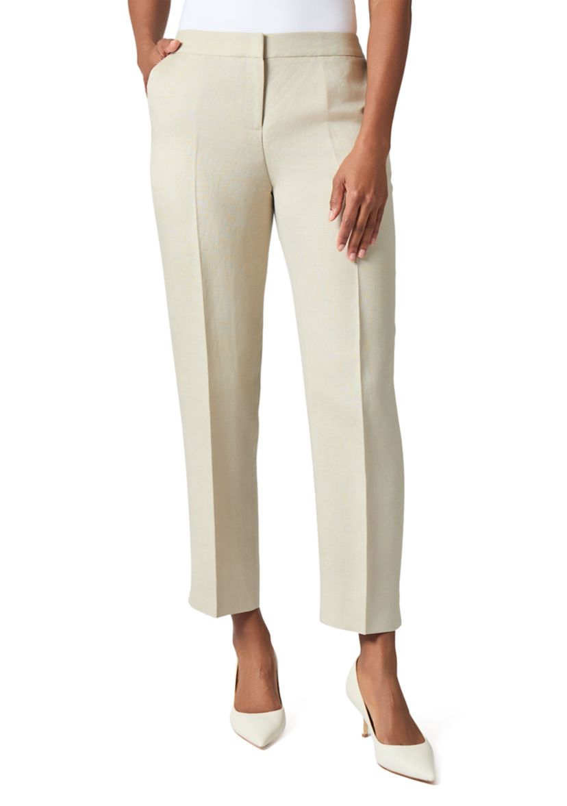 Womens Linen Side Slit Elastic Back Pants 