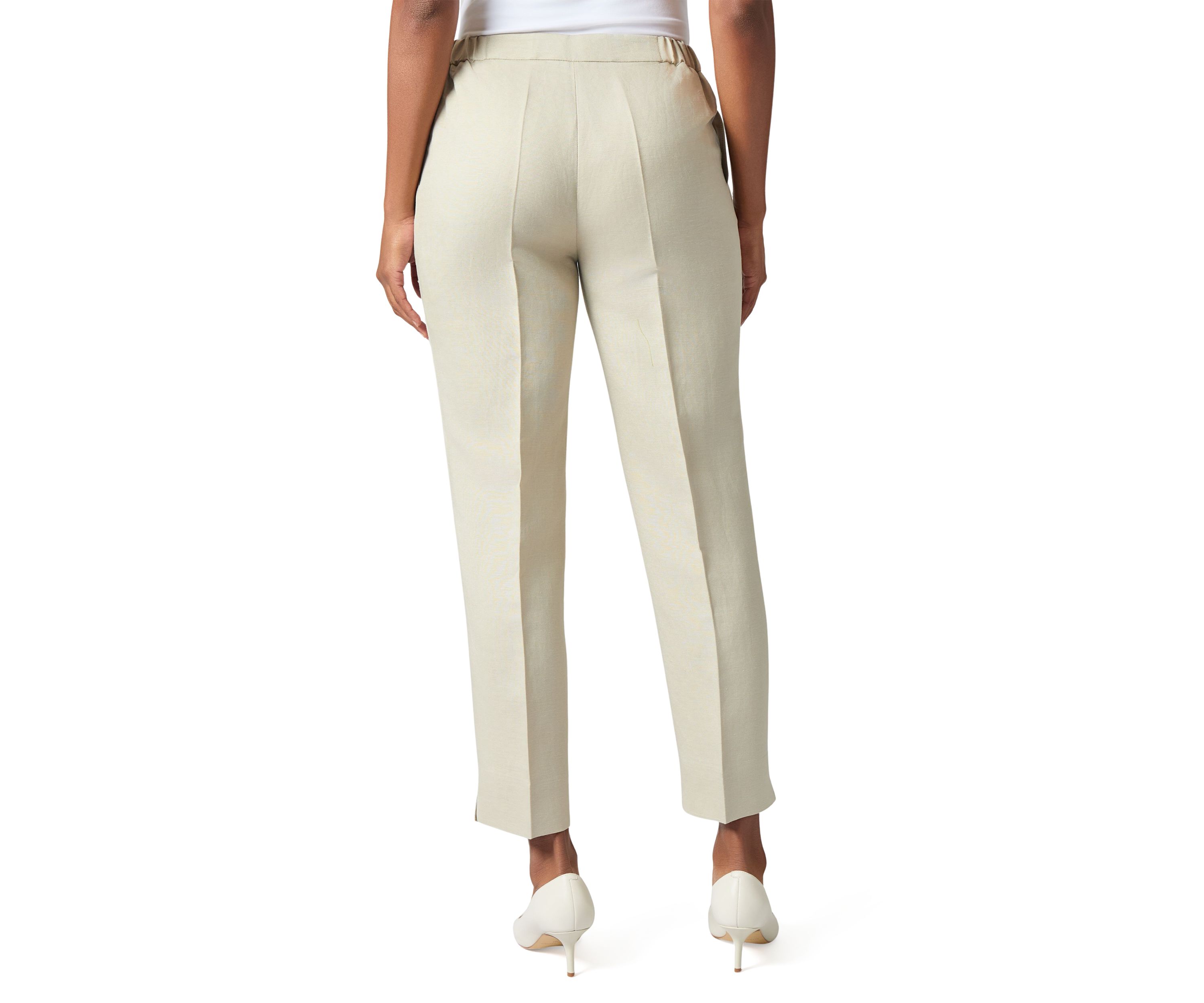 Womens Linen Side Slit Elastic Back Pants 