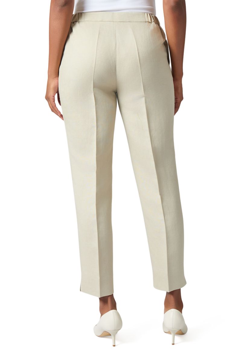 Womens Linen Side Slit Elastic Back Pants 