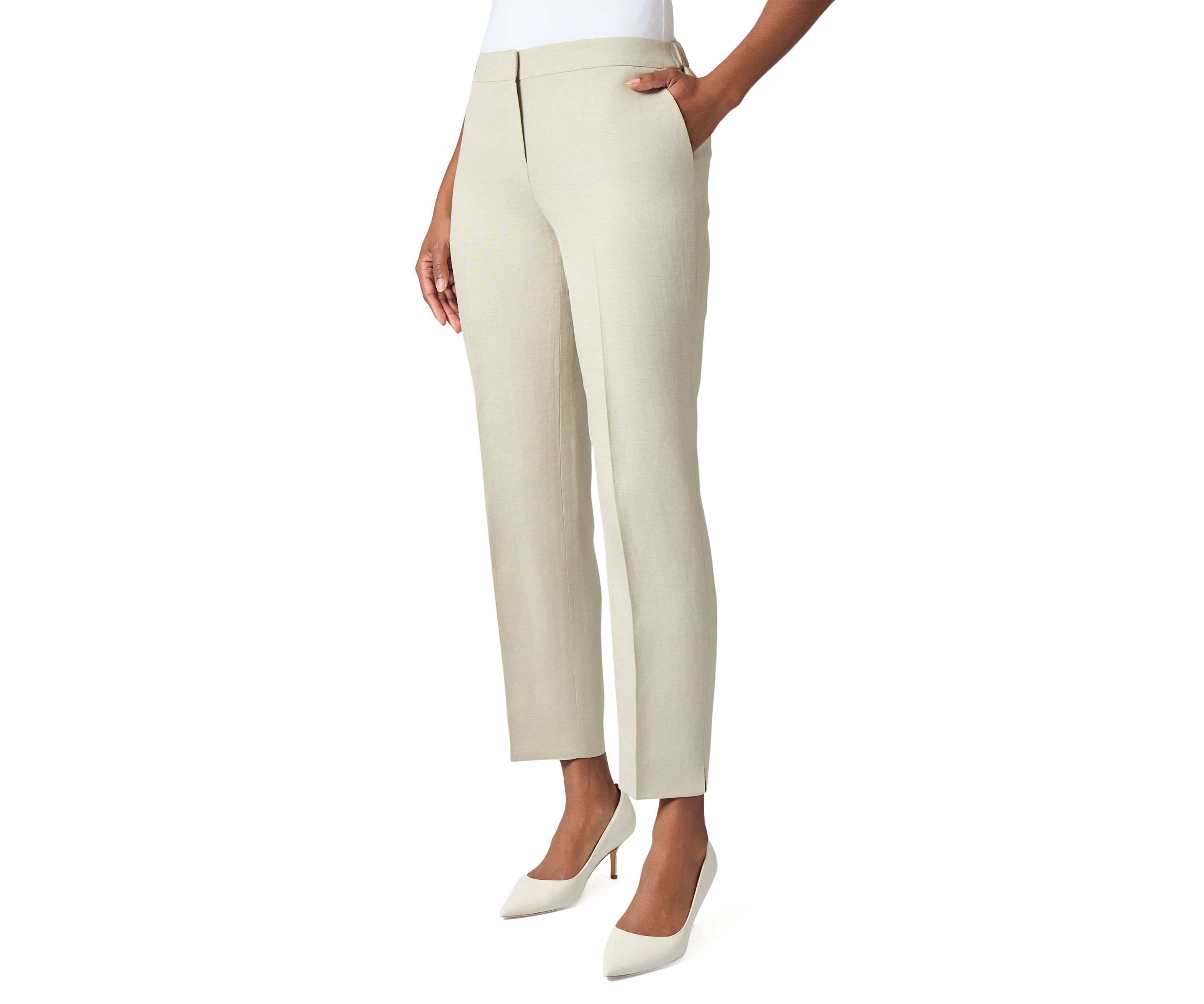 Womens Linen Side Slit Elastic Back Pants 