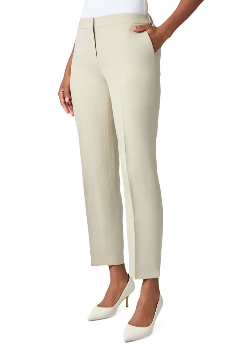 Womens Linen Side Slit Elastic Back Pants 
