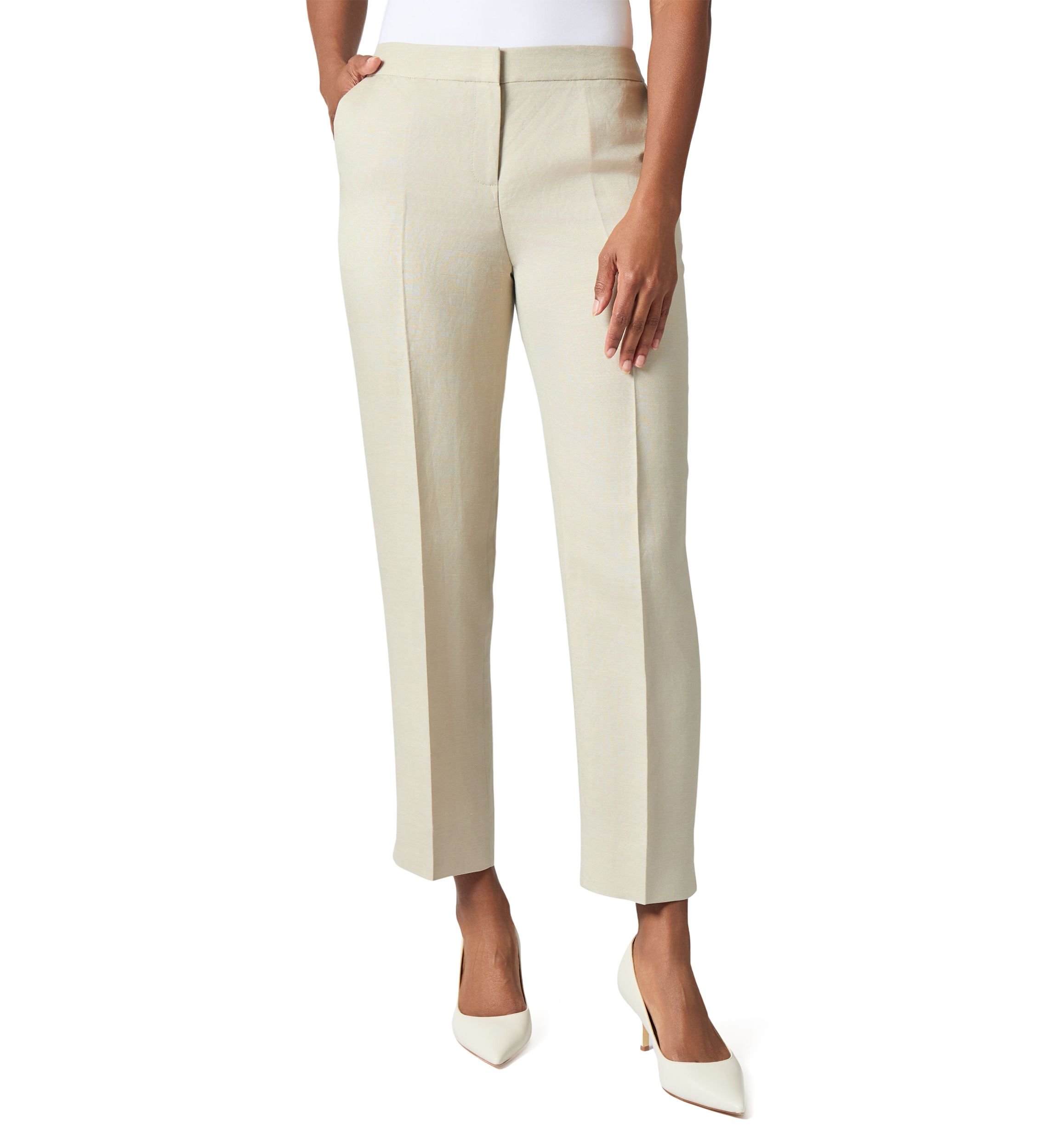 Womens Linen Side Slit Elastic Back Pants