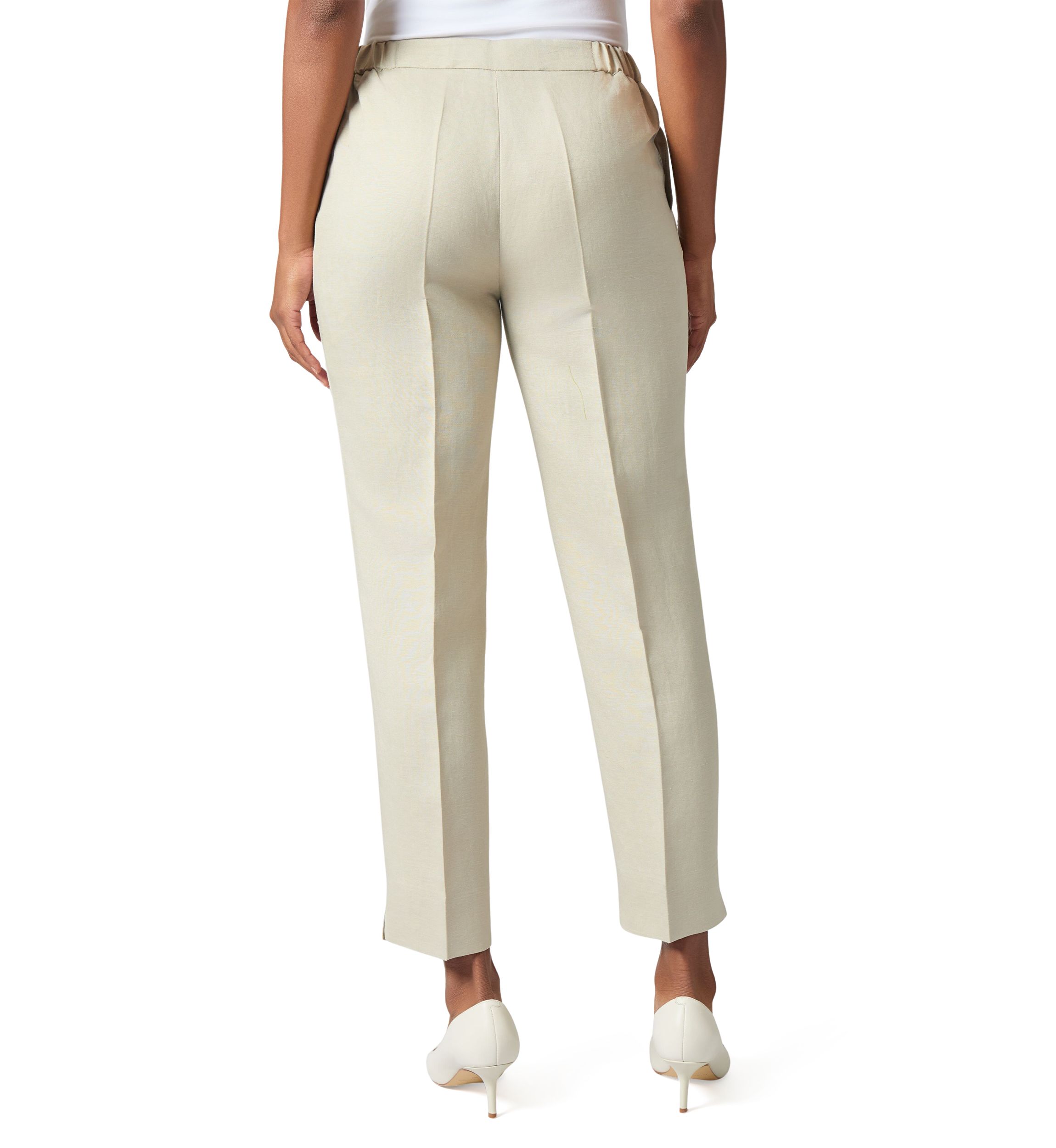 Womens Linen Side Slit Elastic Back Pants
