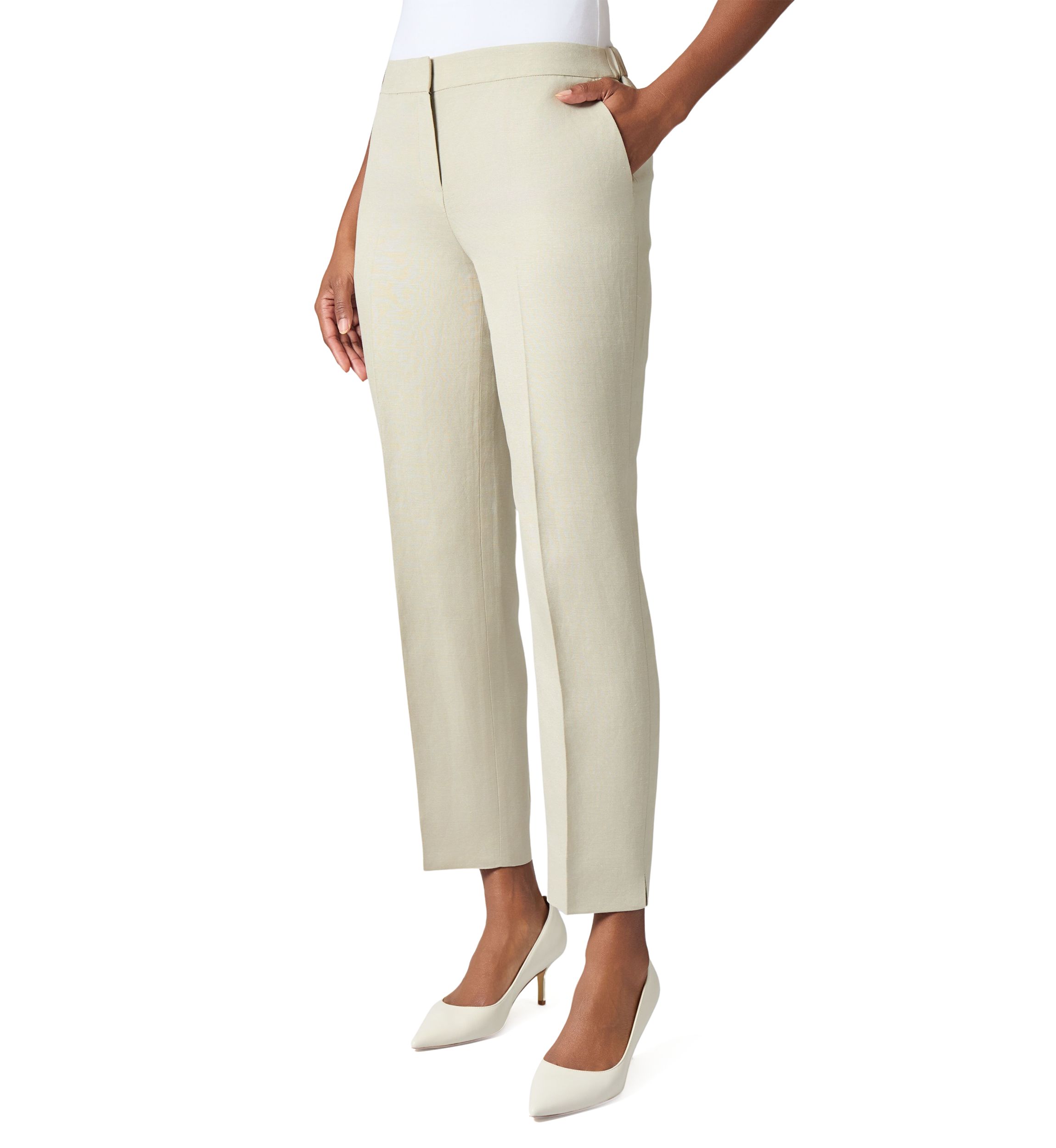Womens Linen Side Slit Elastic Back Pants