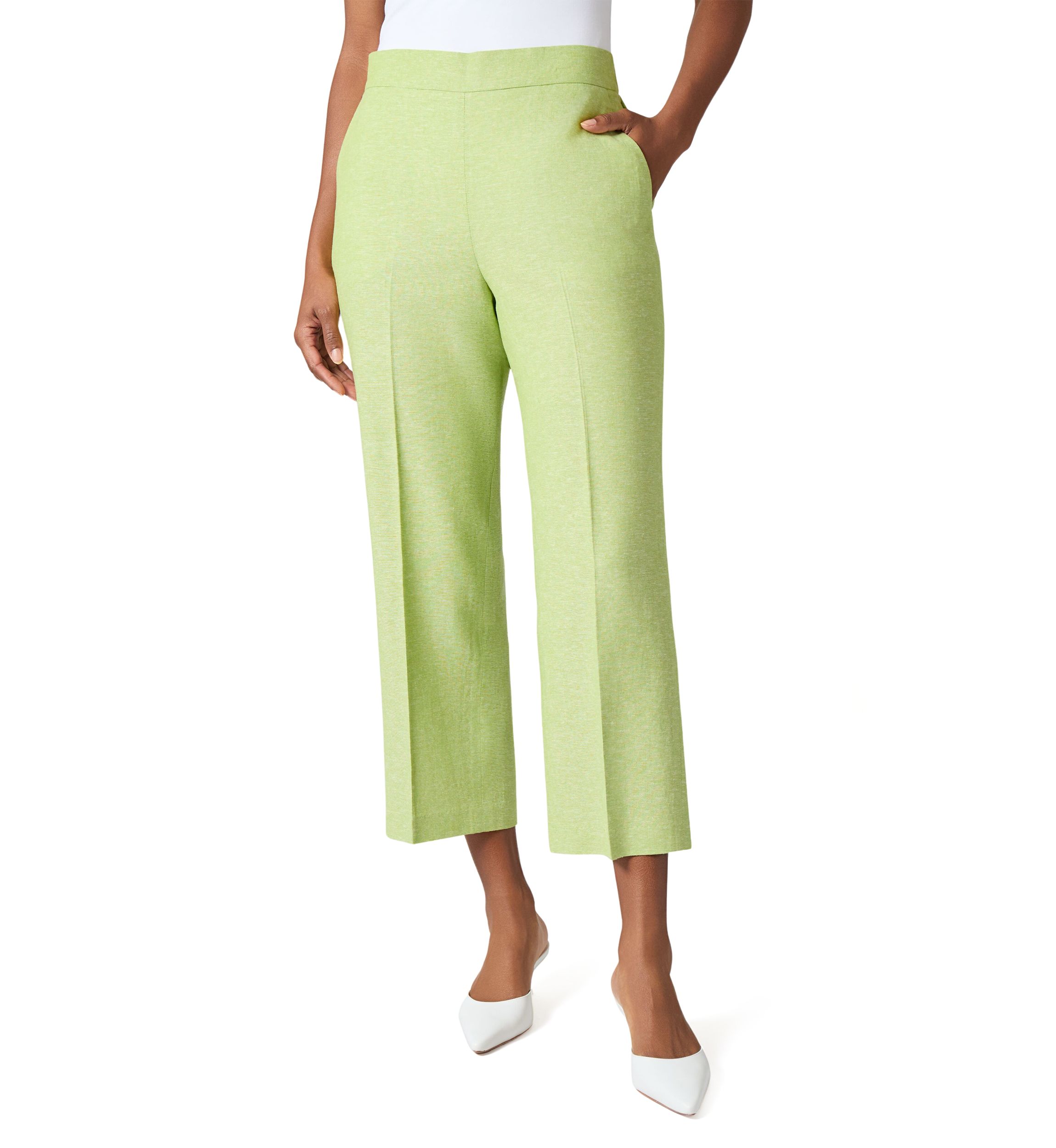 Cross Dye Linen Pull On Cropped Pants 