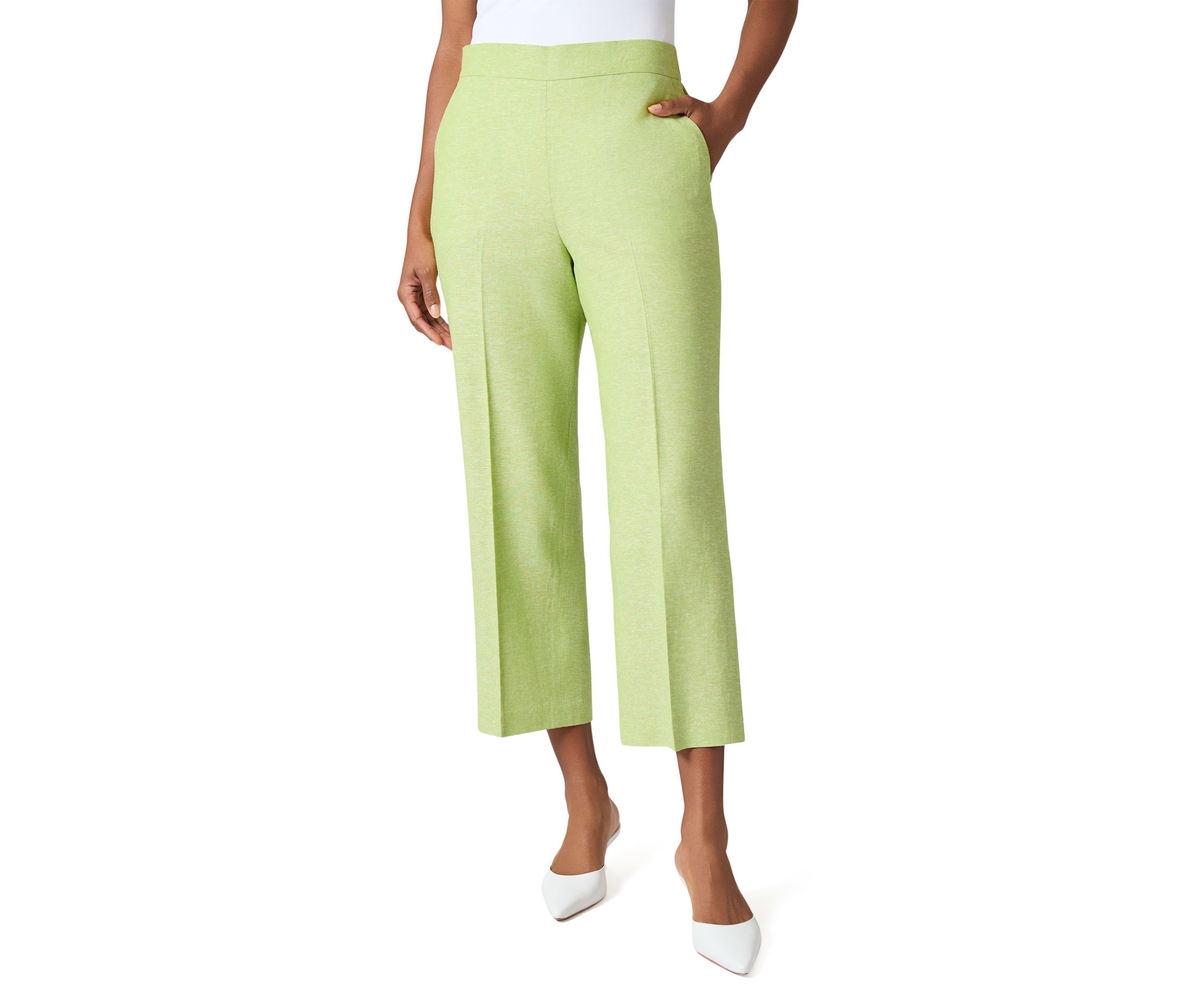 Cross Dye Linen Pull On Cropped Pants 