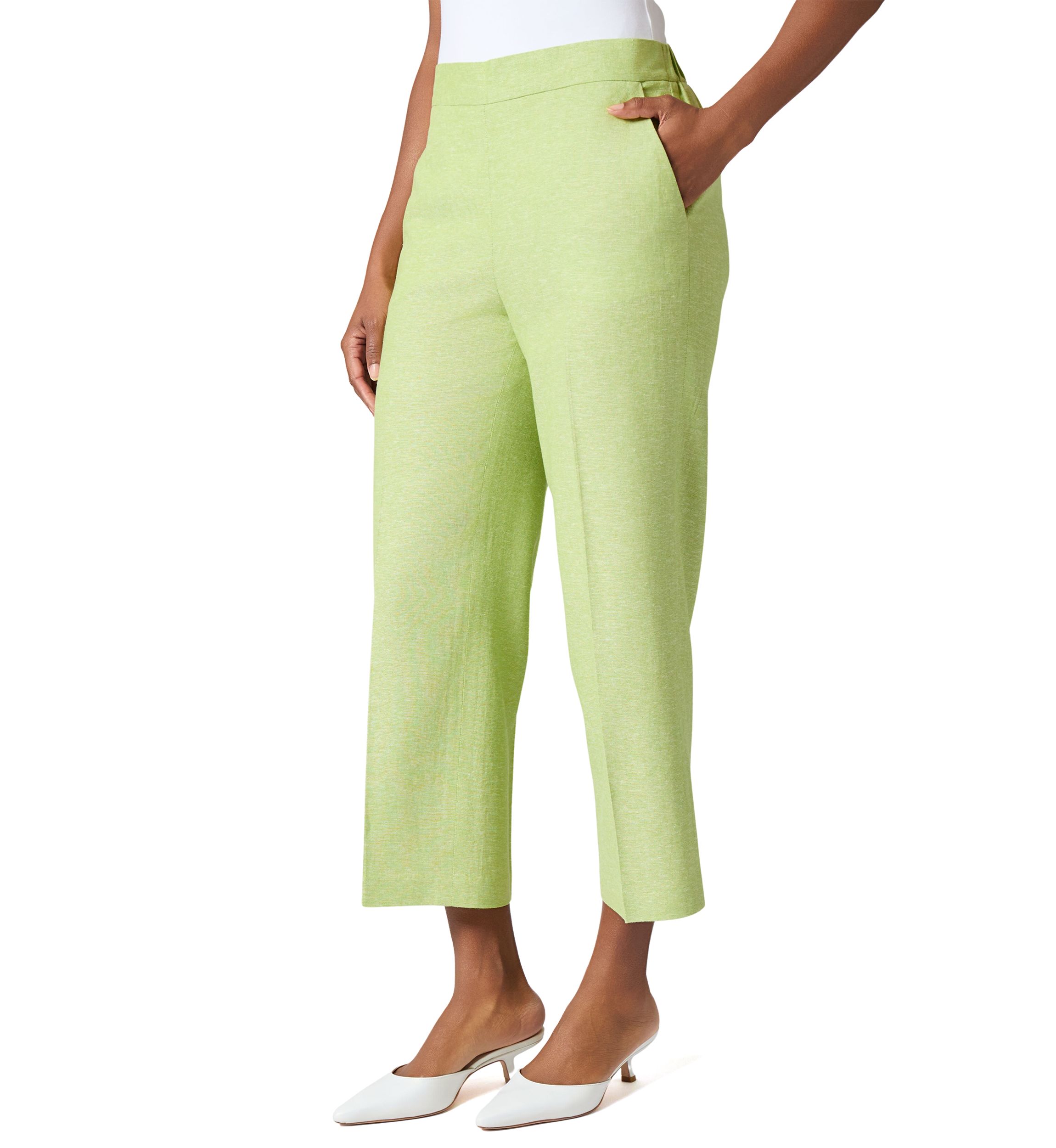 Cross Dye Linen Pull On Cropped Pants 