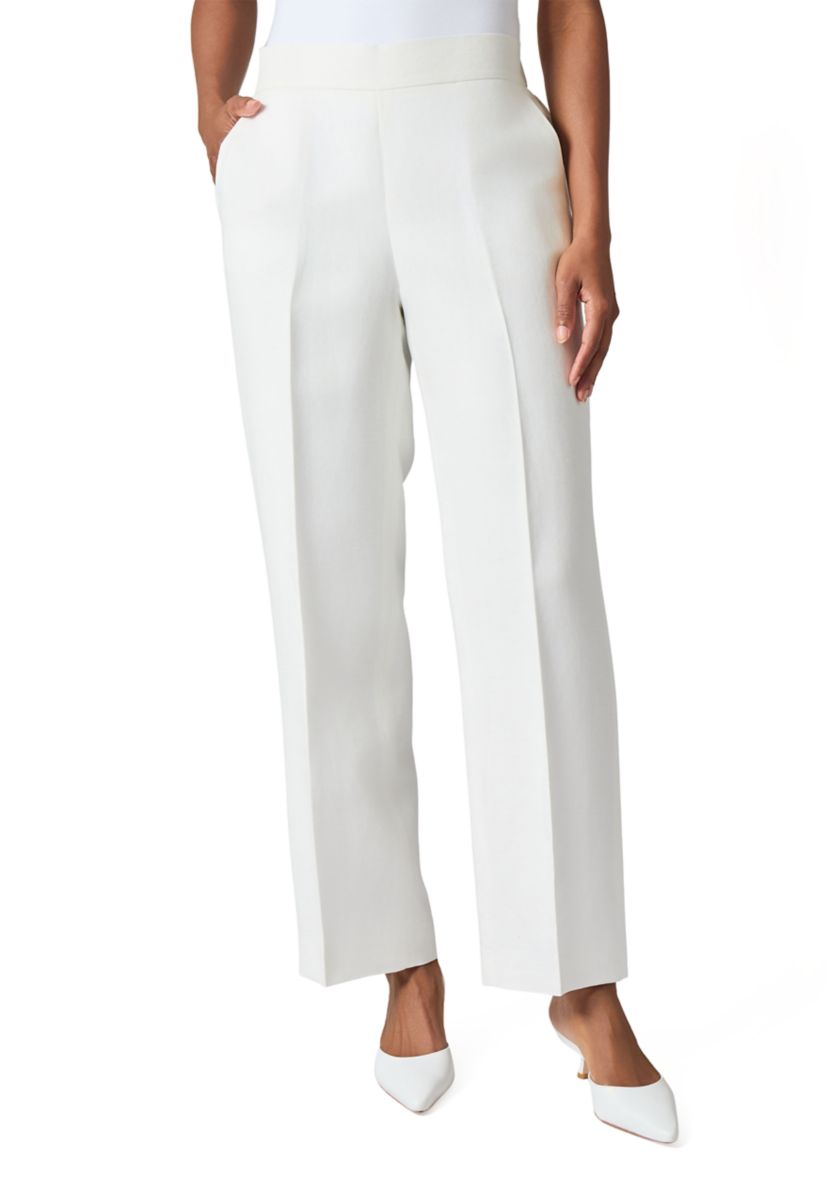 Womens Linen Pull On Belted Wide Leg Pants 