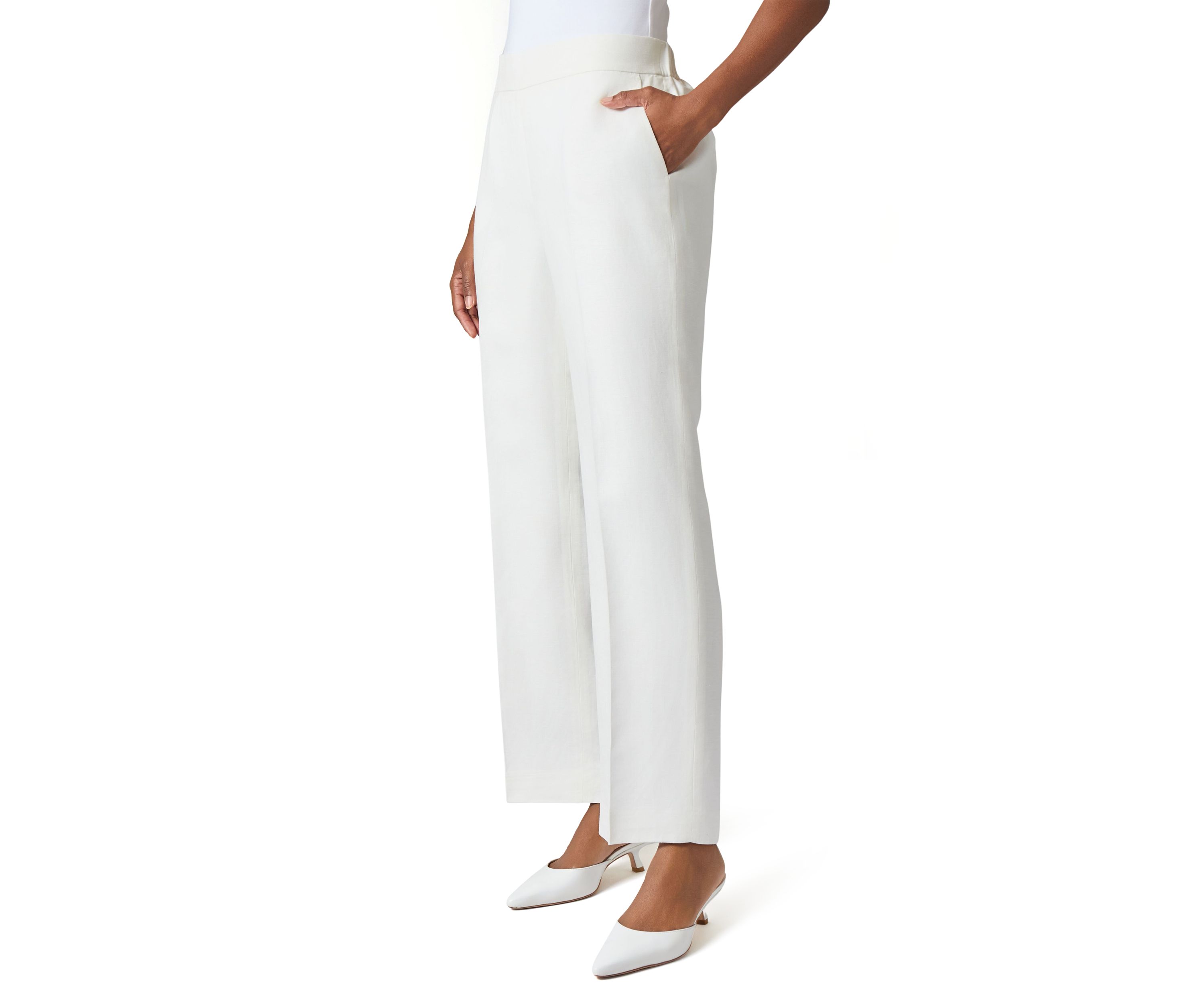 Womens Linen Pull On Belted Wide Leg Pants 