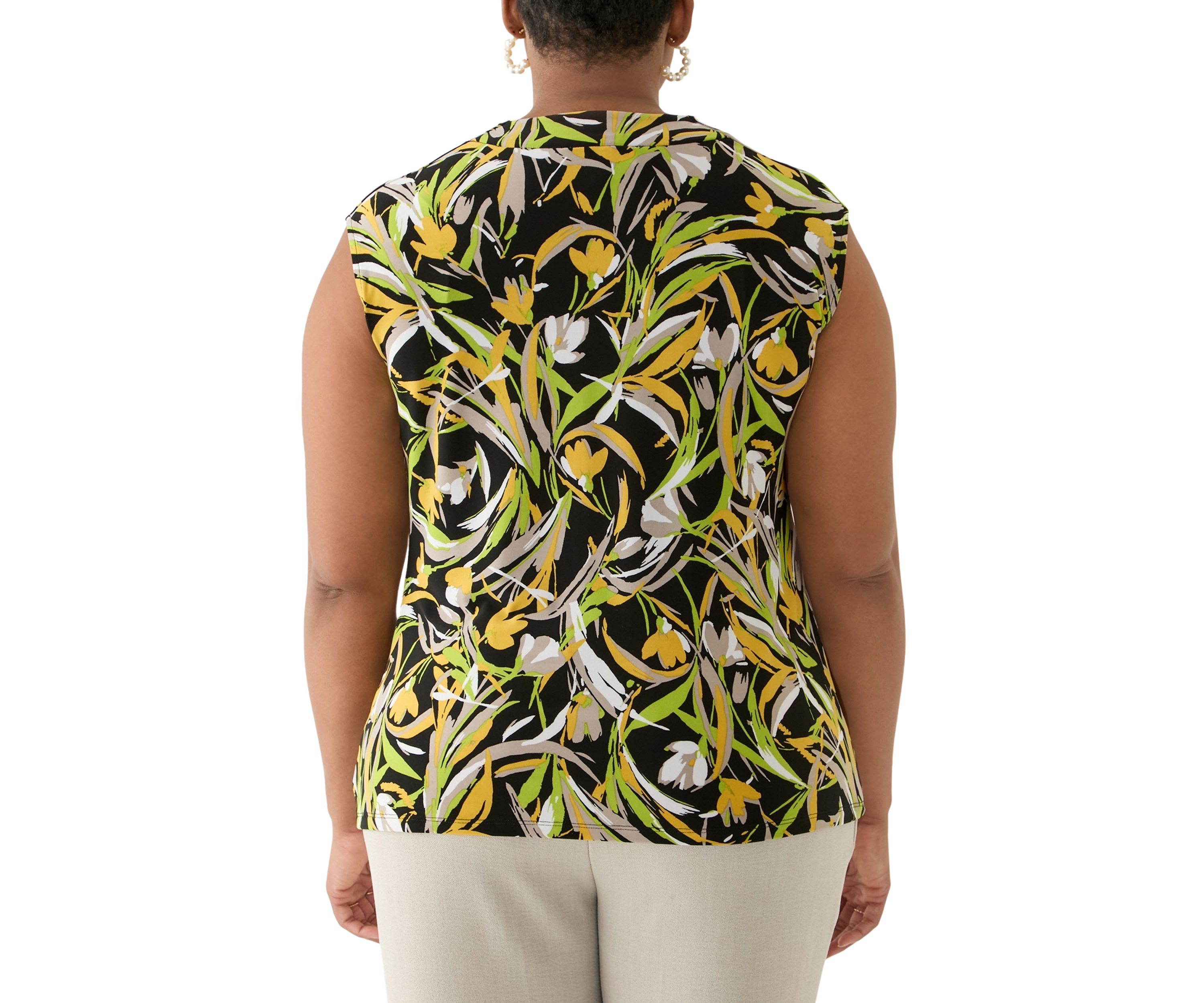 Plus Size Brushstroke Floral Print Sleeveless Cowl Neck Top 