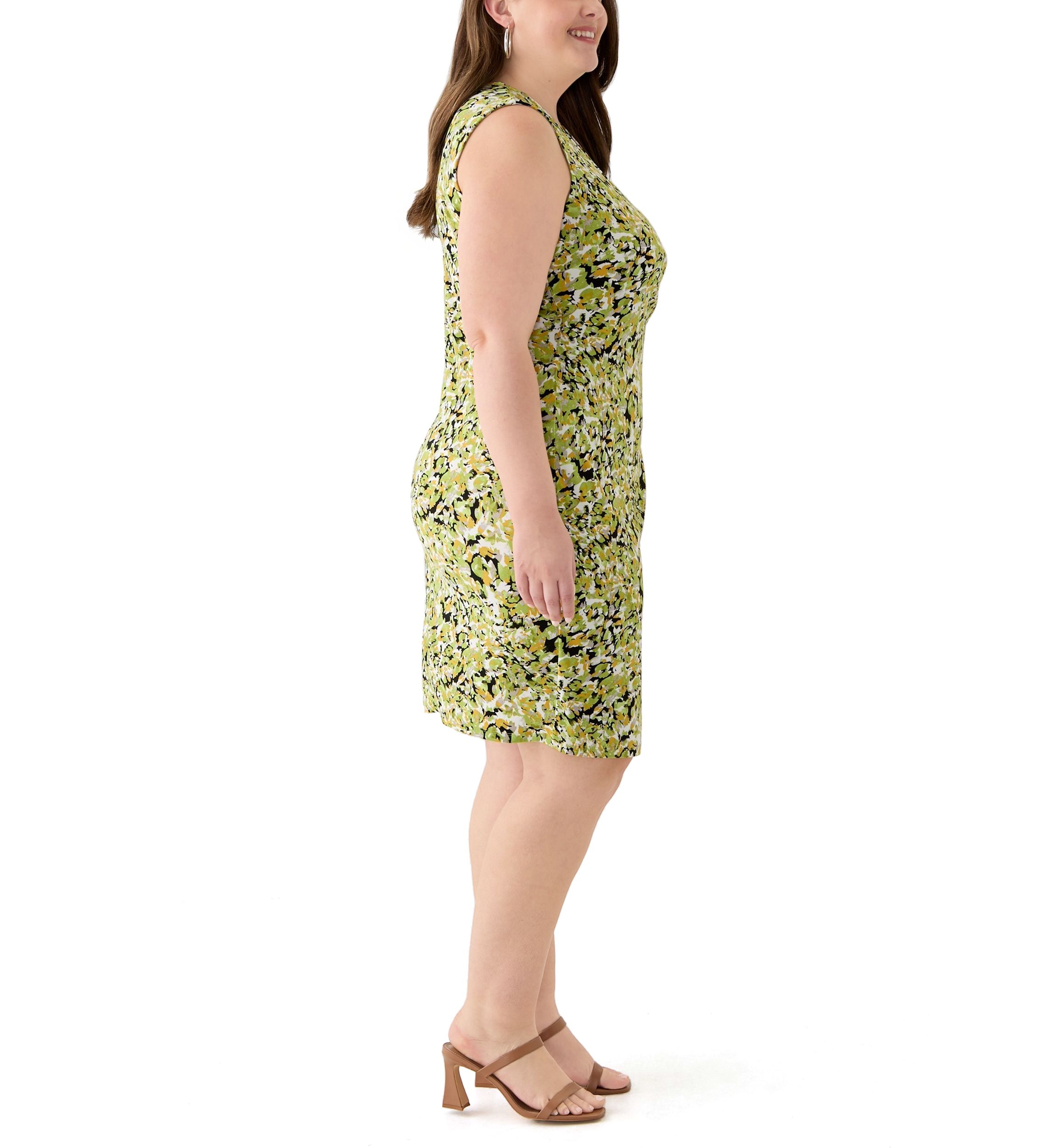 Plus Size Multi Print Sleeveless Wrap Dress with Buckle 
