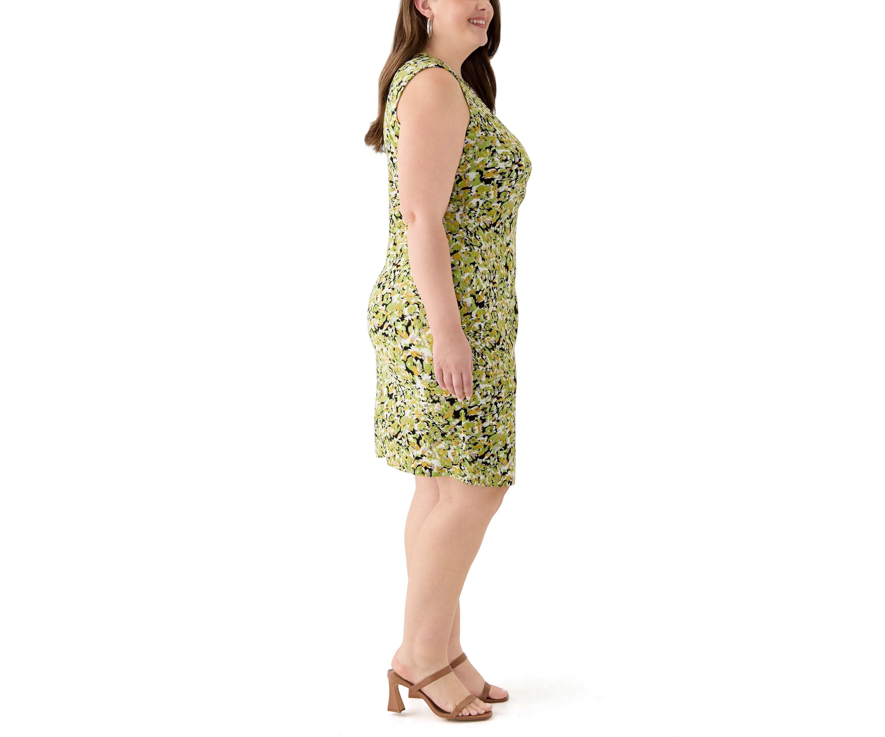 Plus Size Multi Print Sleeveless Wrap Dress with Buckle 