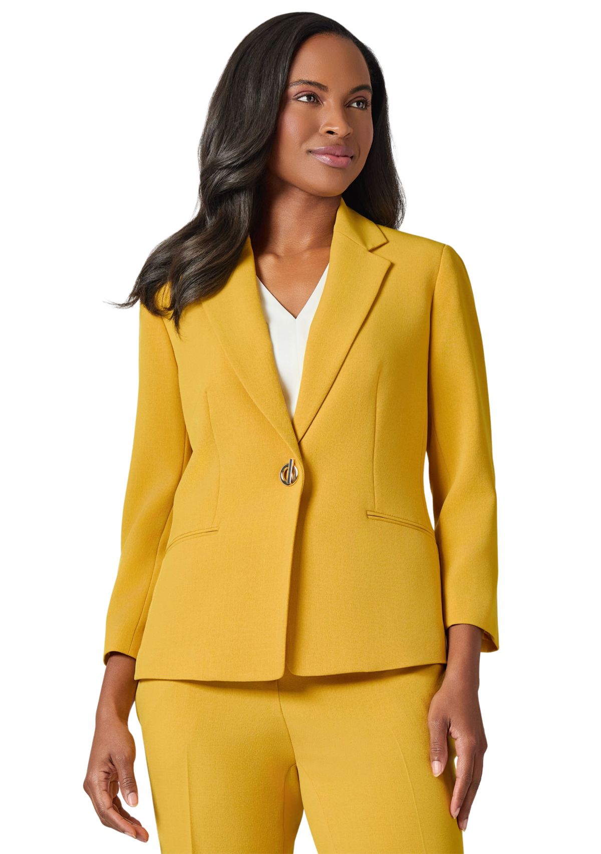 Womens Stretch Crepe 3/4 Sleeve Jacket with Novelty Closure