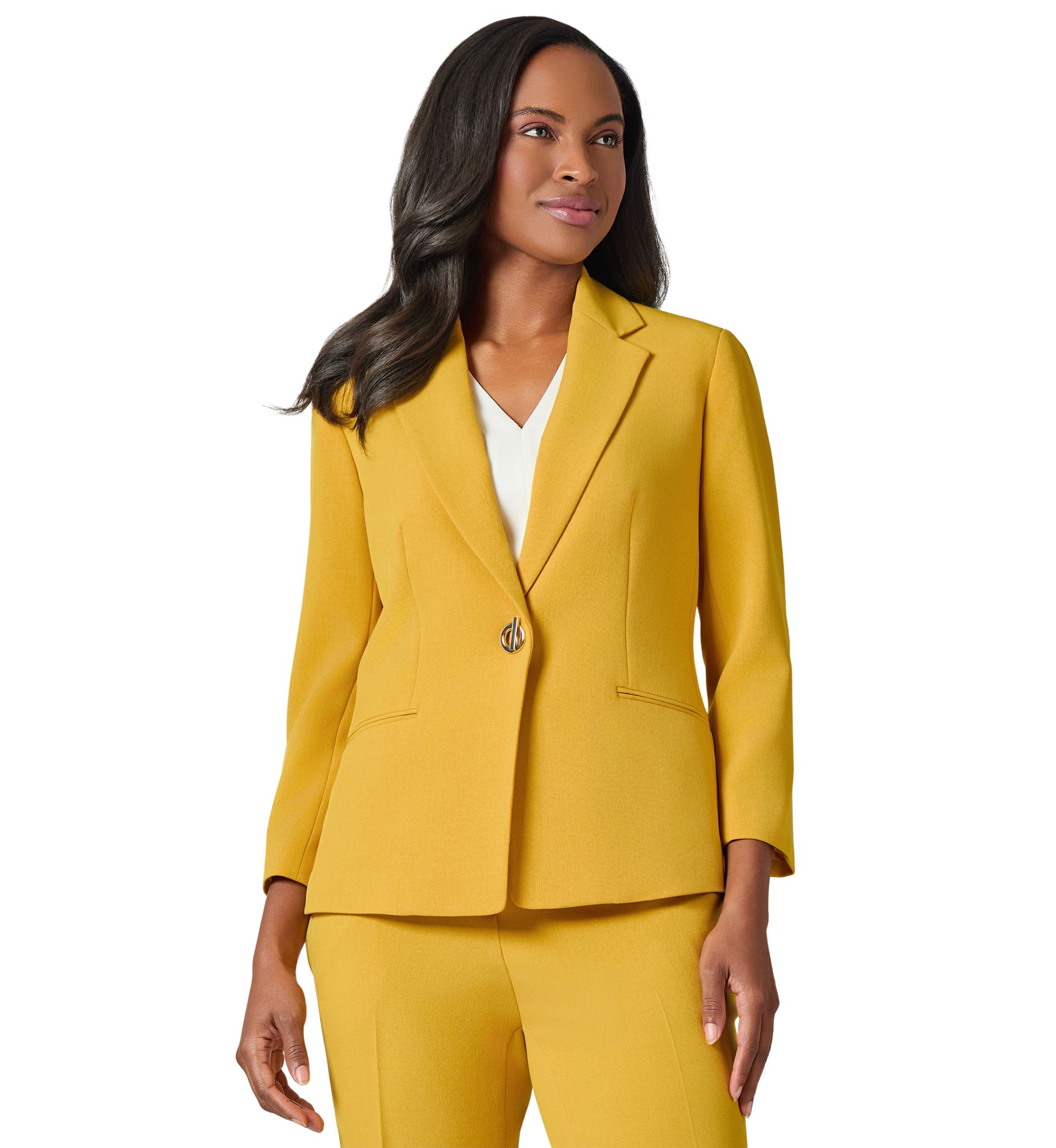 Womens Stretch Crepe 3/4 Sleeve Jacket with Novelty Closure