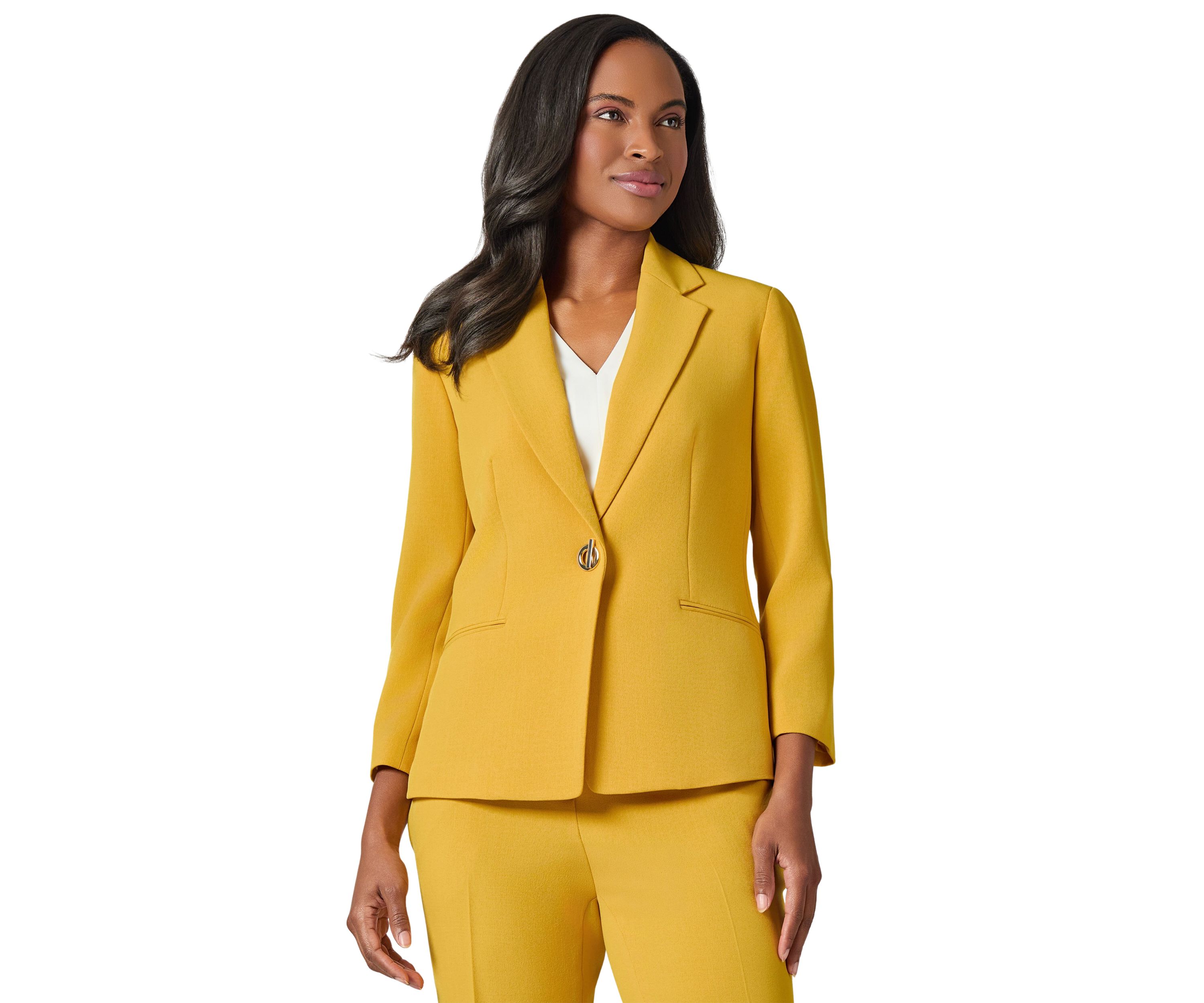 Womens Stretch Crepe 3/4 Sleeve Jacket with Novelty Closure