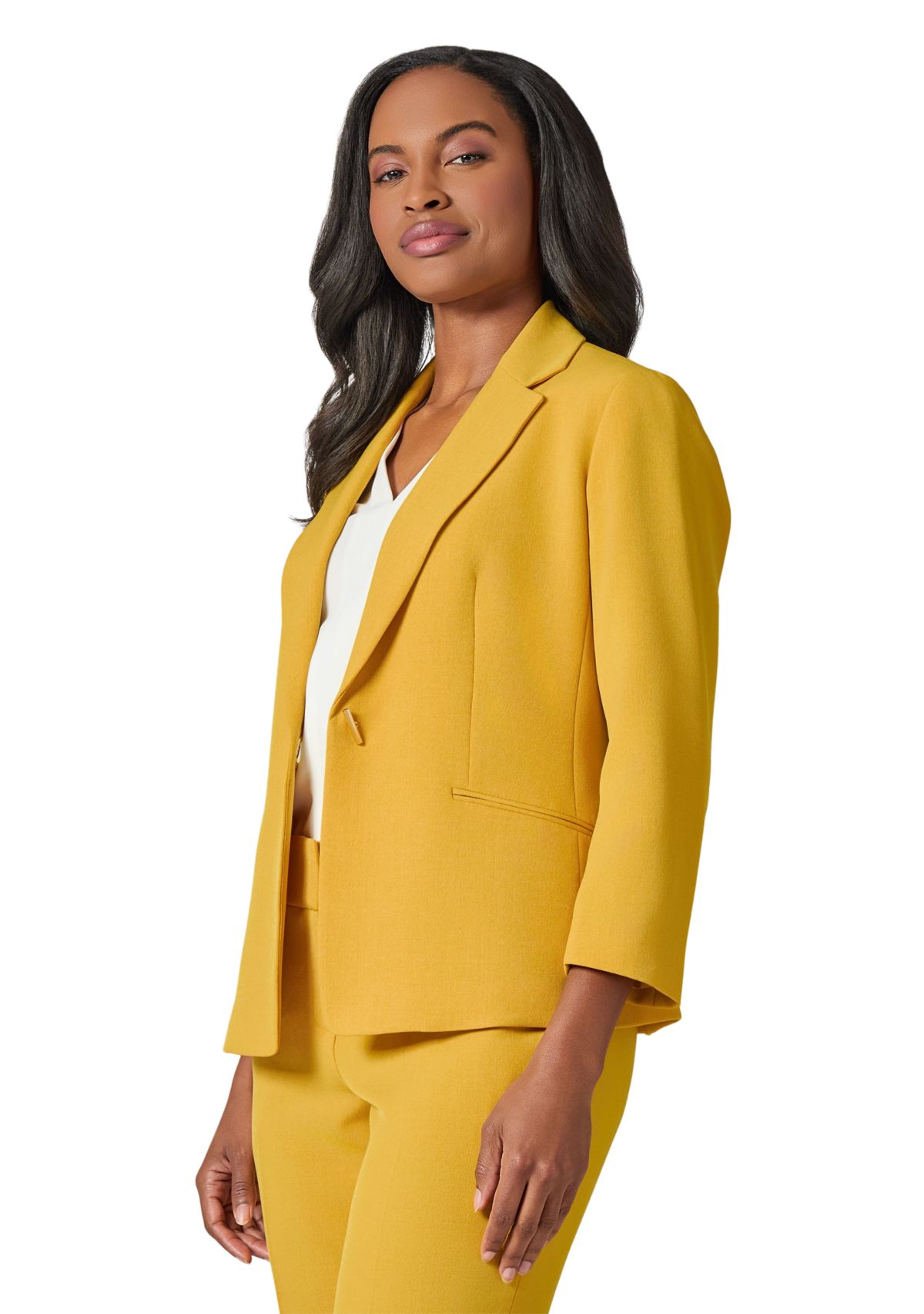 Womens Stretch Crepe 3/4 Sleeve Jacket with Novelty Closure