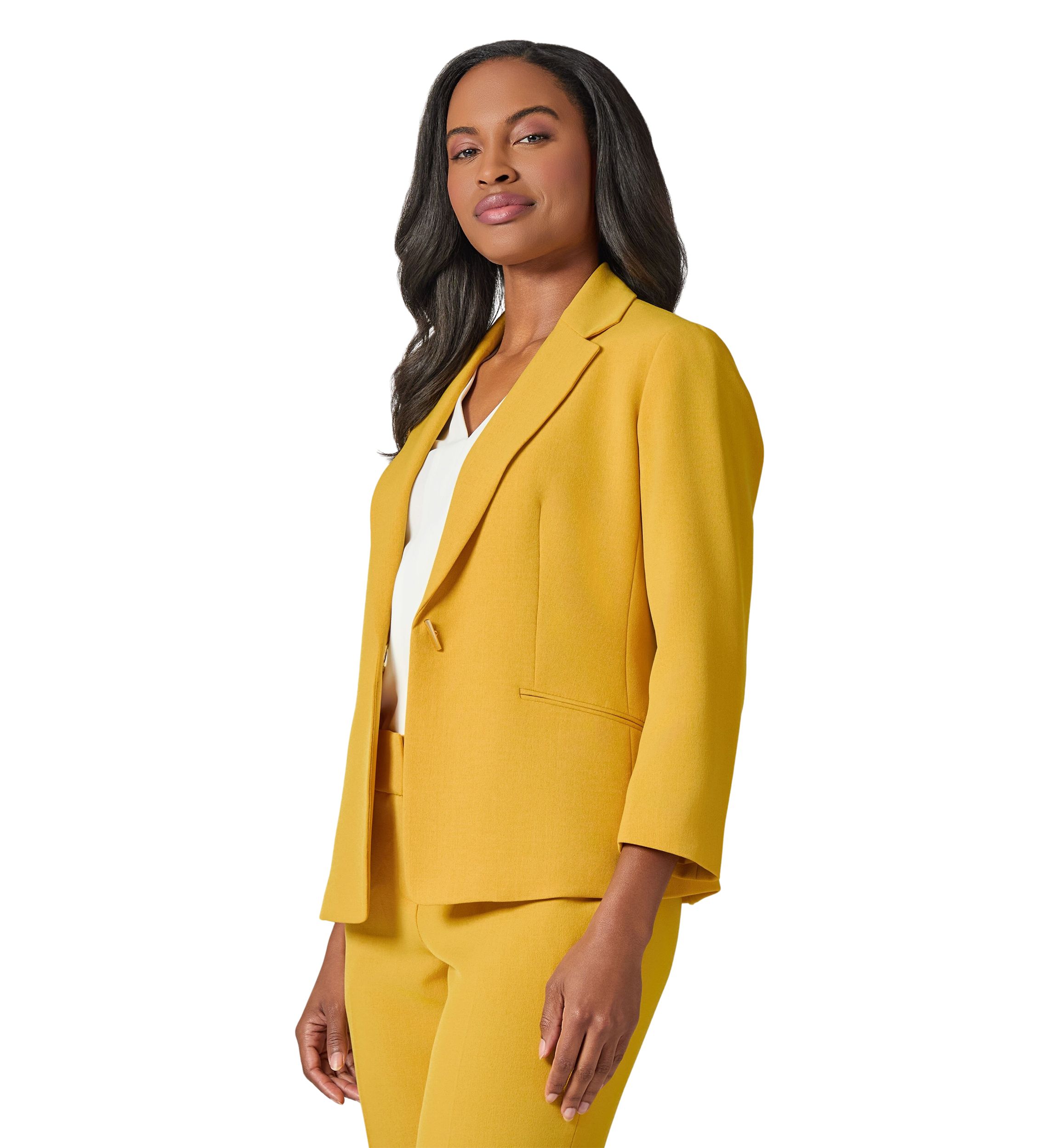 Womens Stretch Crepe 3/4 Sleeve Jacket with Novelty Closure