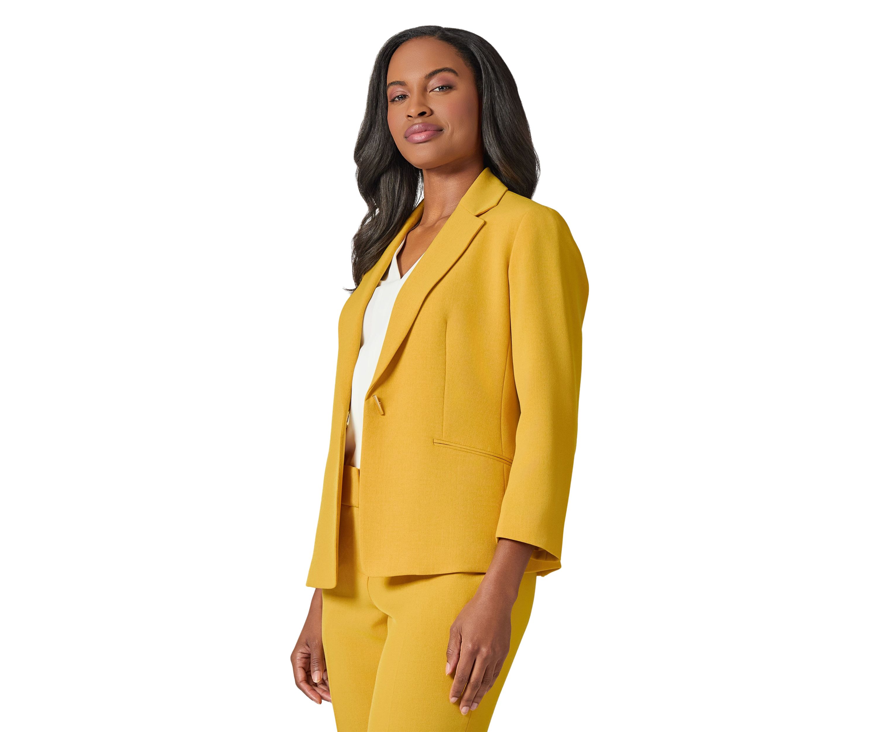 Womens Stretch Crepe 3/4 Sleeve Jacket with Novelty Closure