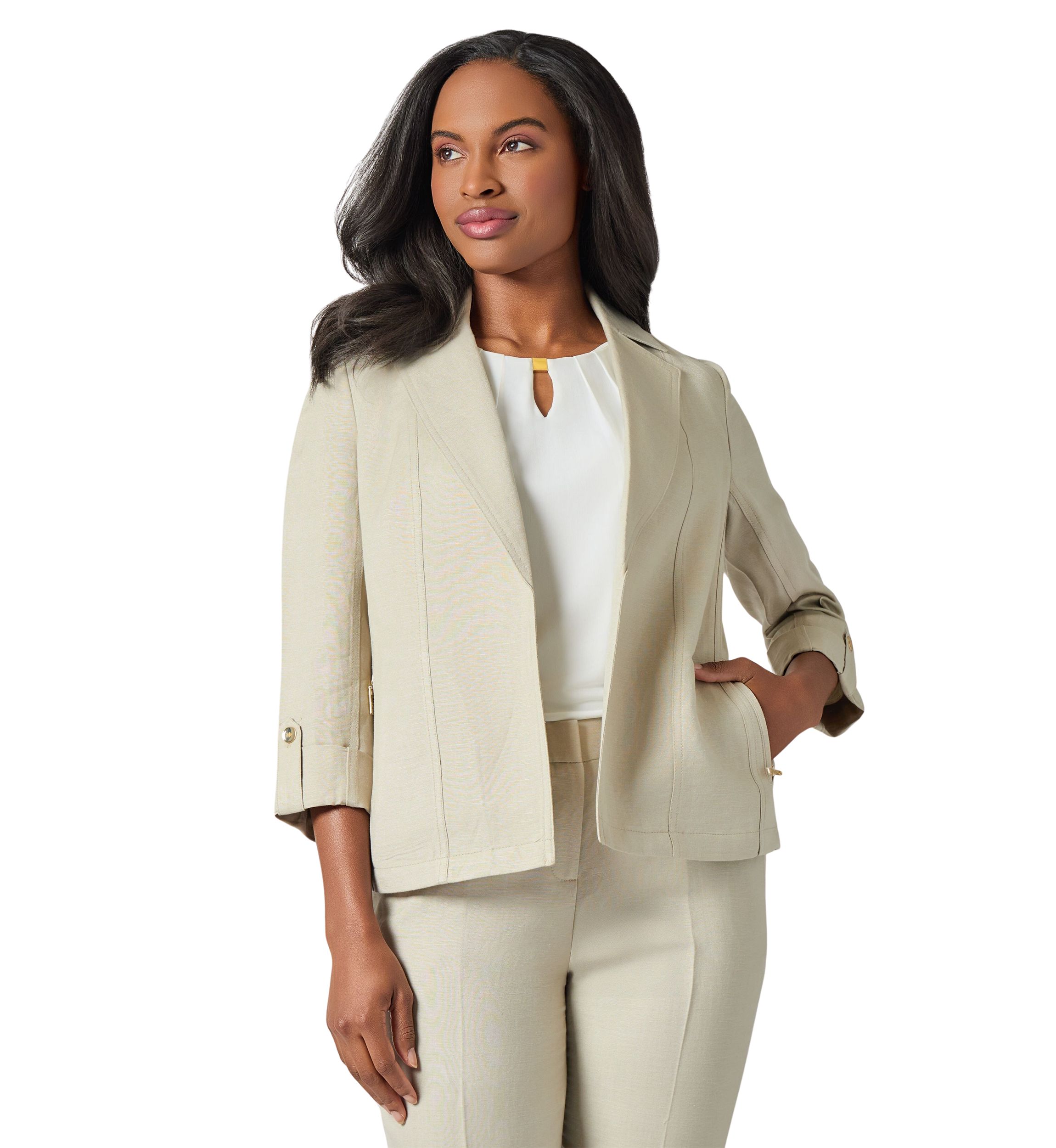 Petite Linen Seamed Open Jacket