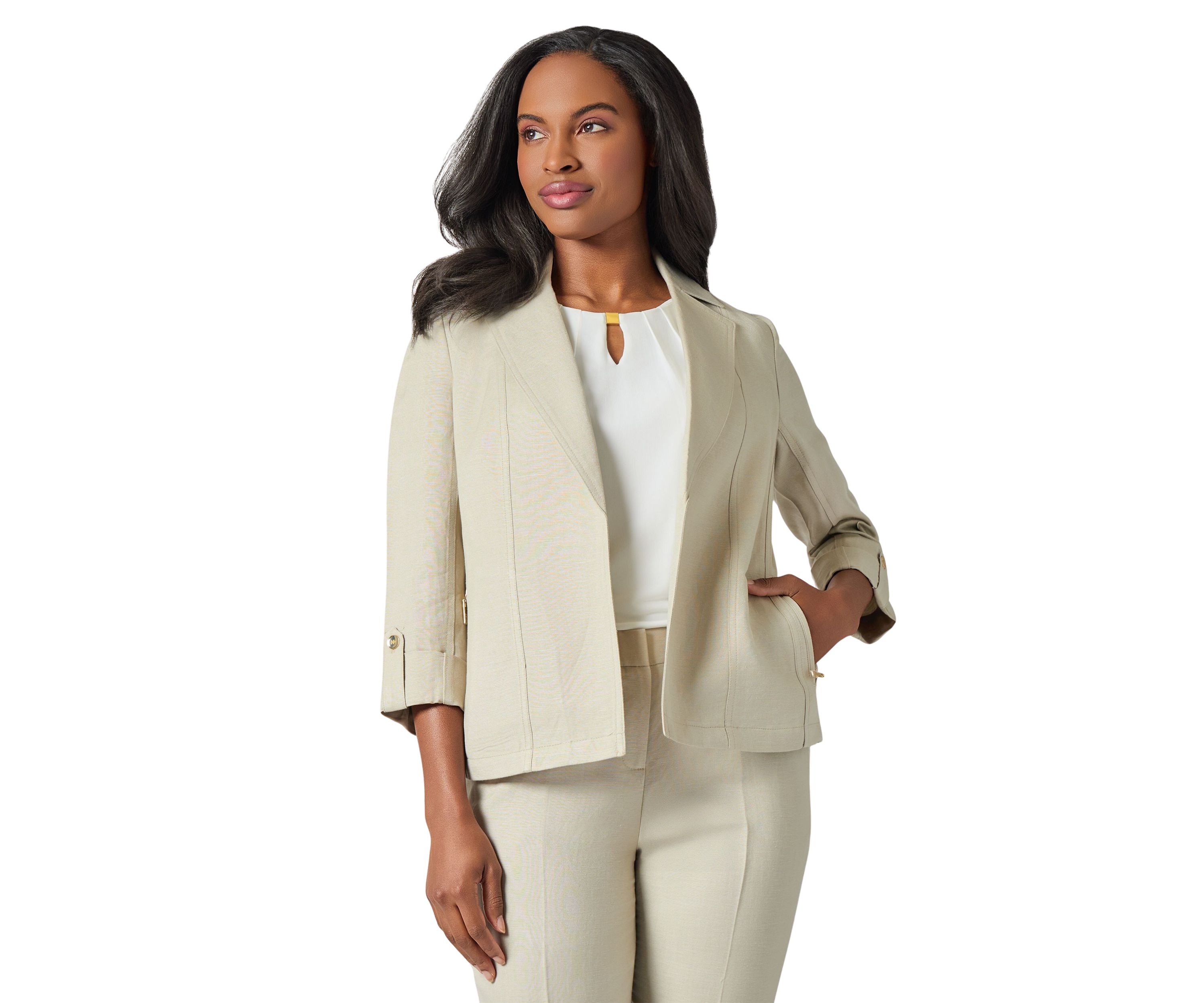 Petite Linen Seamed Open Jacket