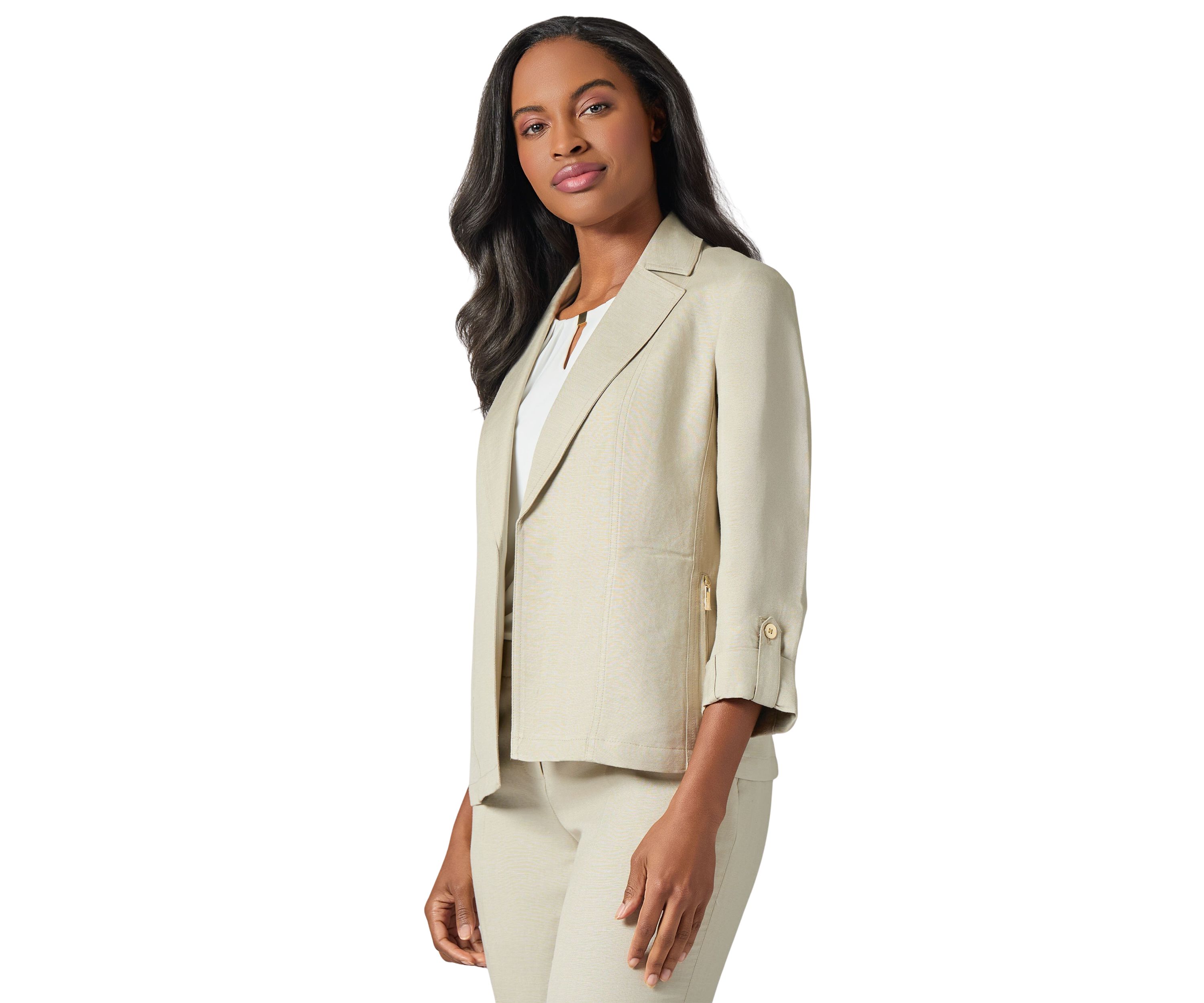 Petite Linen Seamed Open Jacket