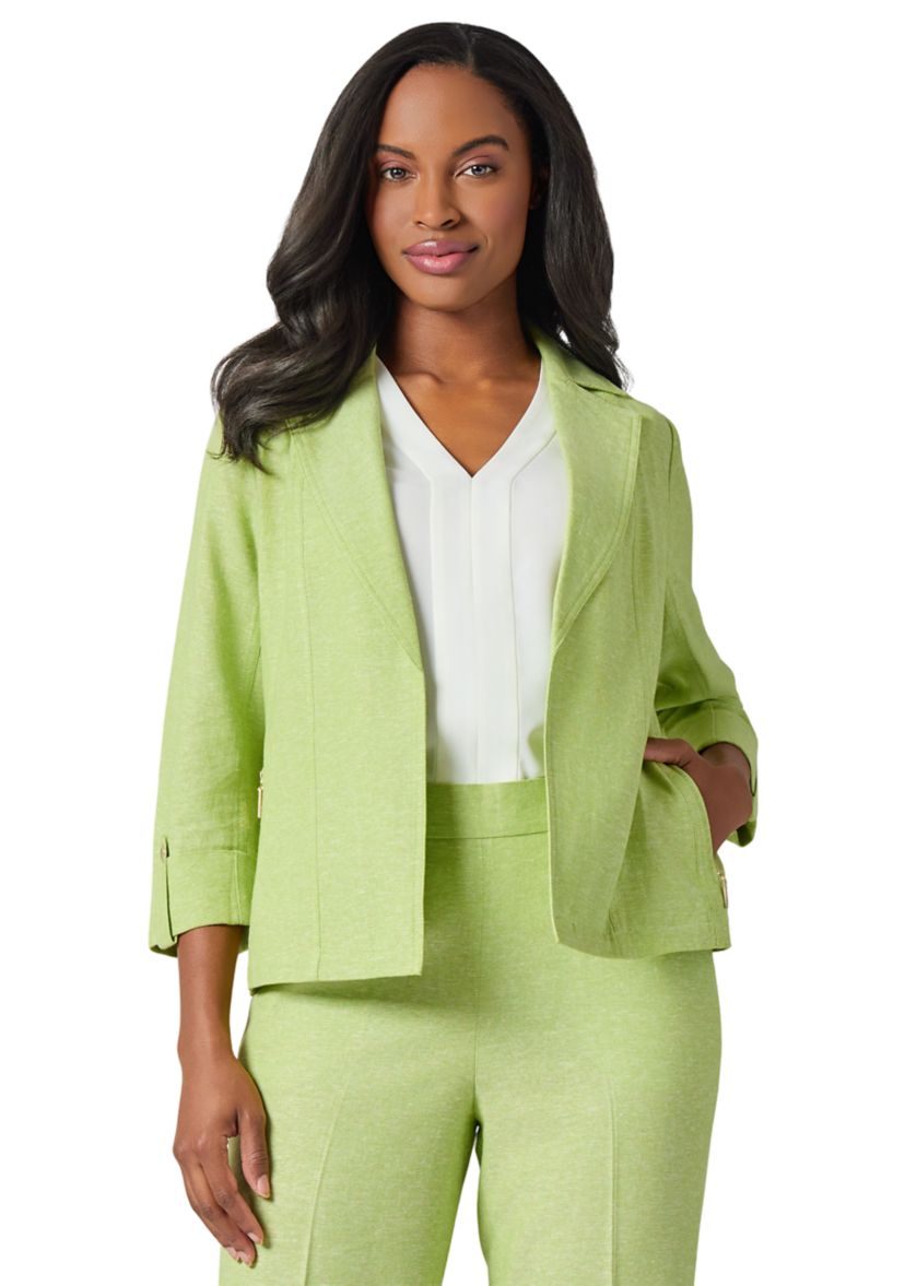 Womens Cross Dye Linen Seamed Open Jacket 