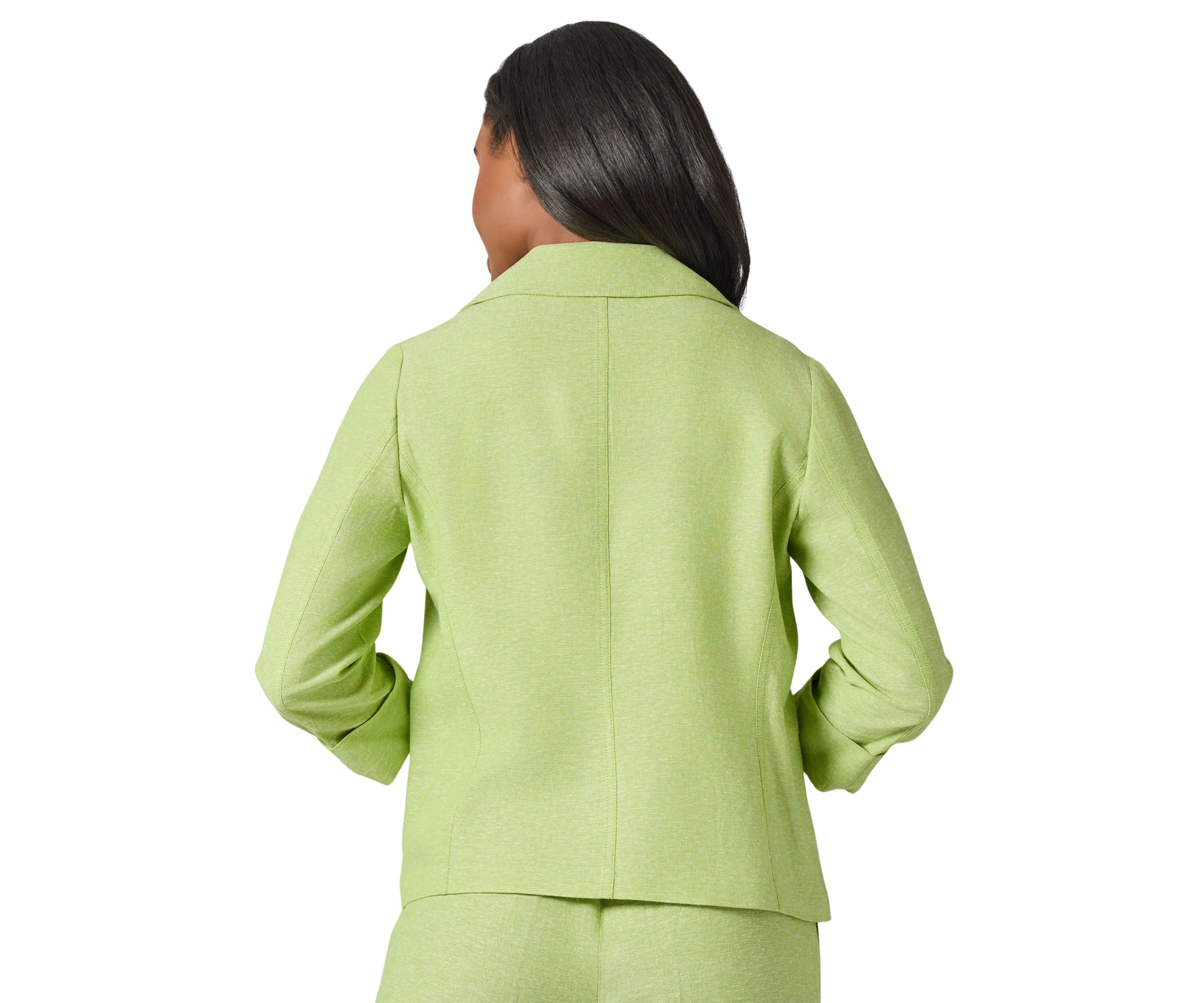 Womens Cross Dye Linen Seamed Open Jacket 