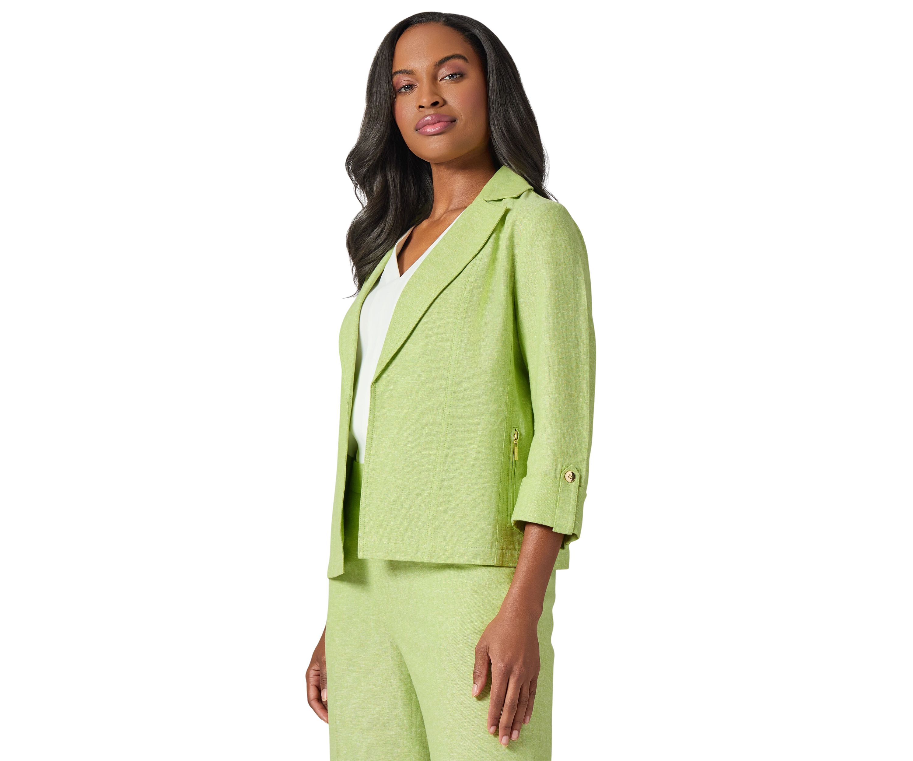 Womens Cross Dye Linen Seamed Open Jacket 